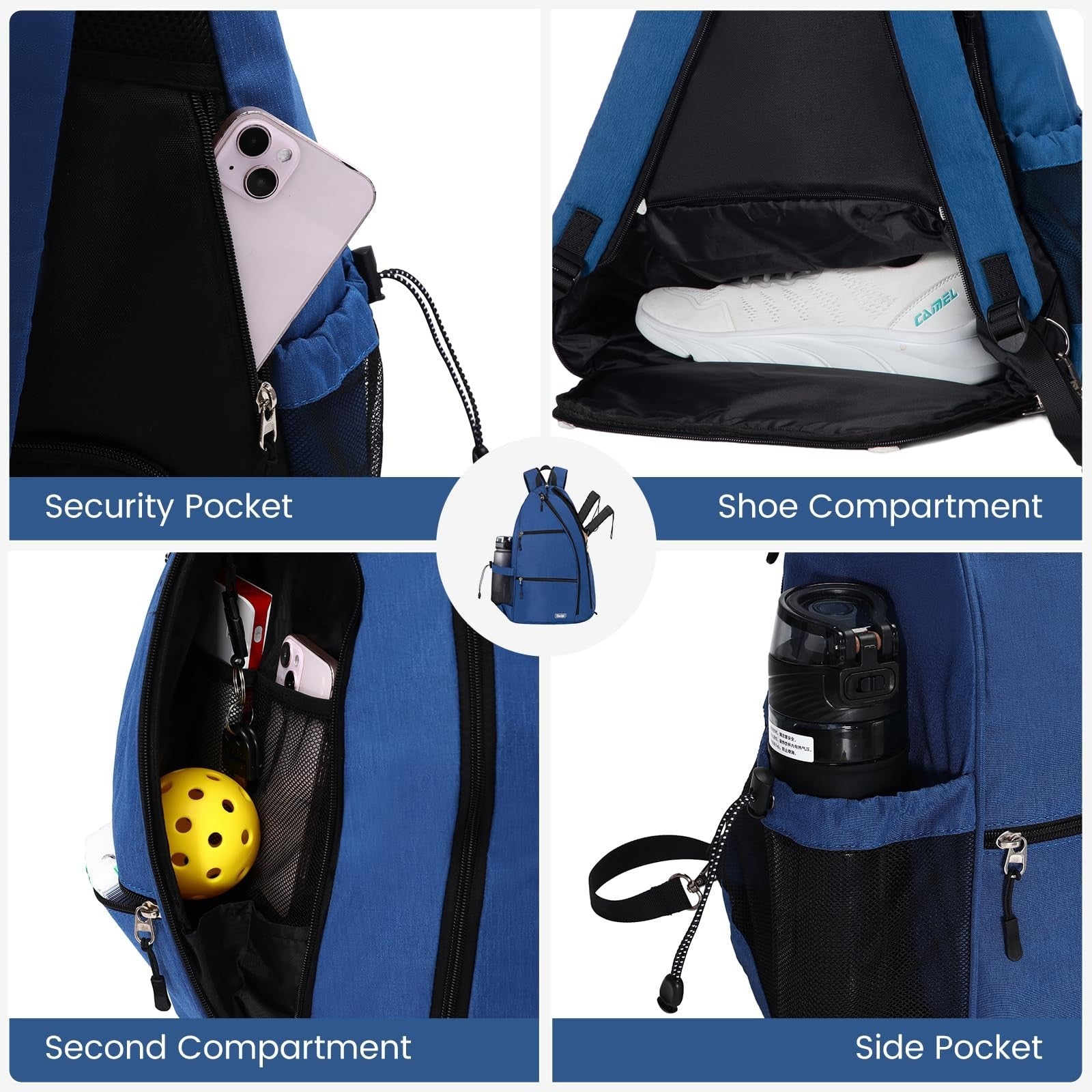 Convertible Pickleball Backpack - Water-Resistant Sling Bag for 6 Paddles, Bottl2