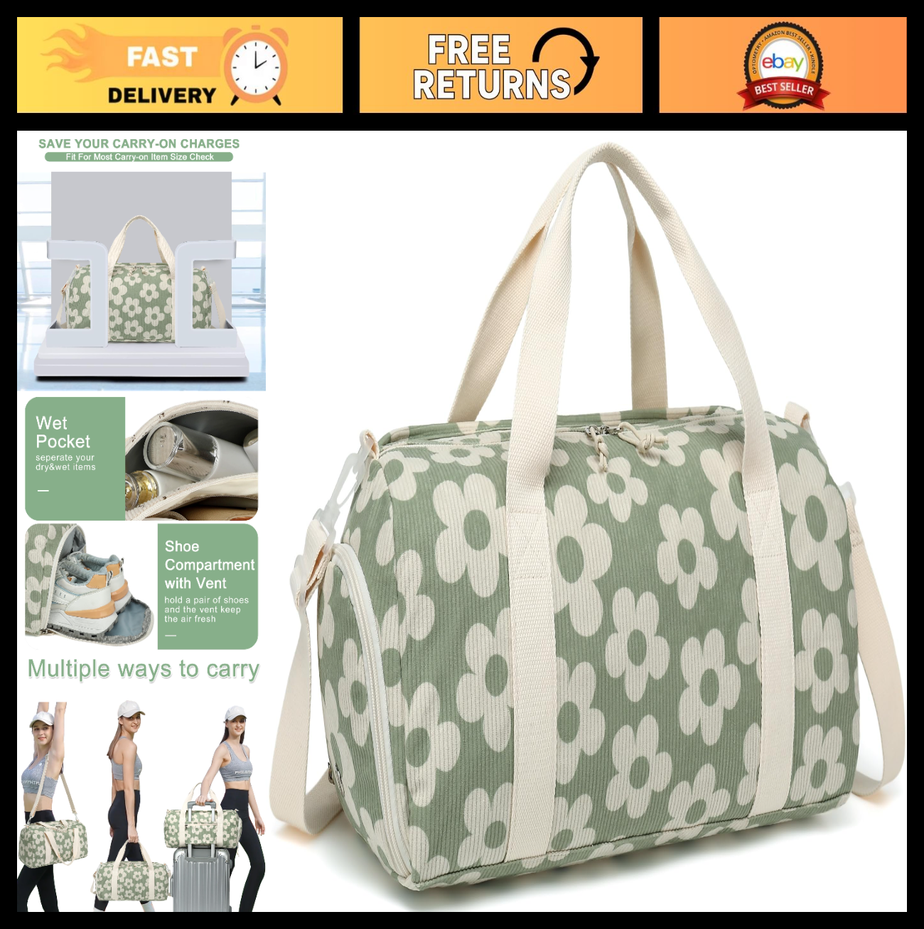 Cute Gym Duffle Bag for Girls with Shoe Compartment & Wet Separation - Waterproo0