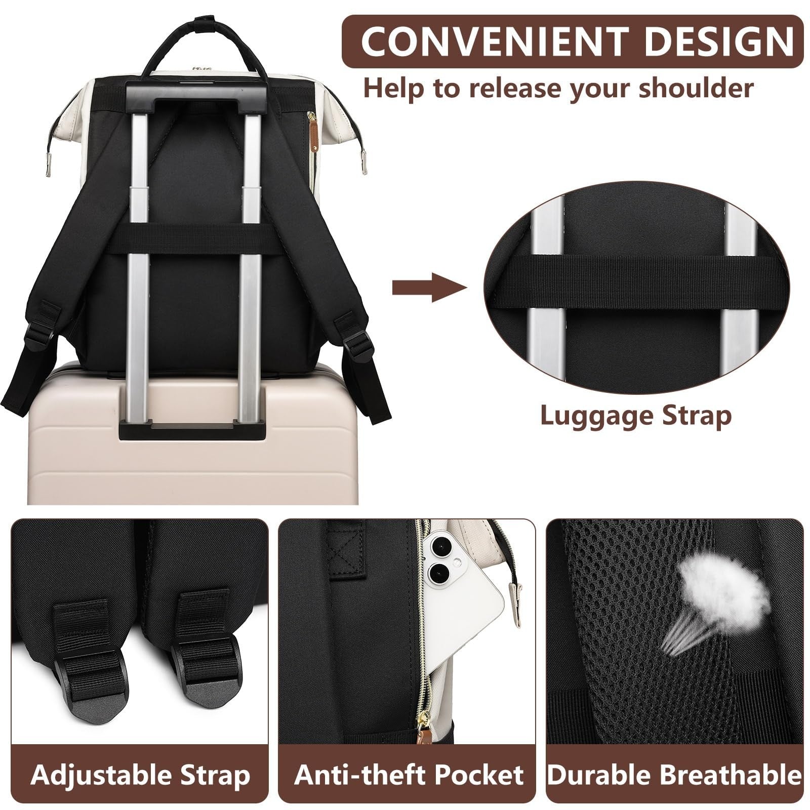 Stylish 18" Laptop Backpack for Women   Anti Theft Travel Bag with USB Port, Dur4