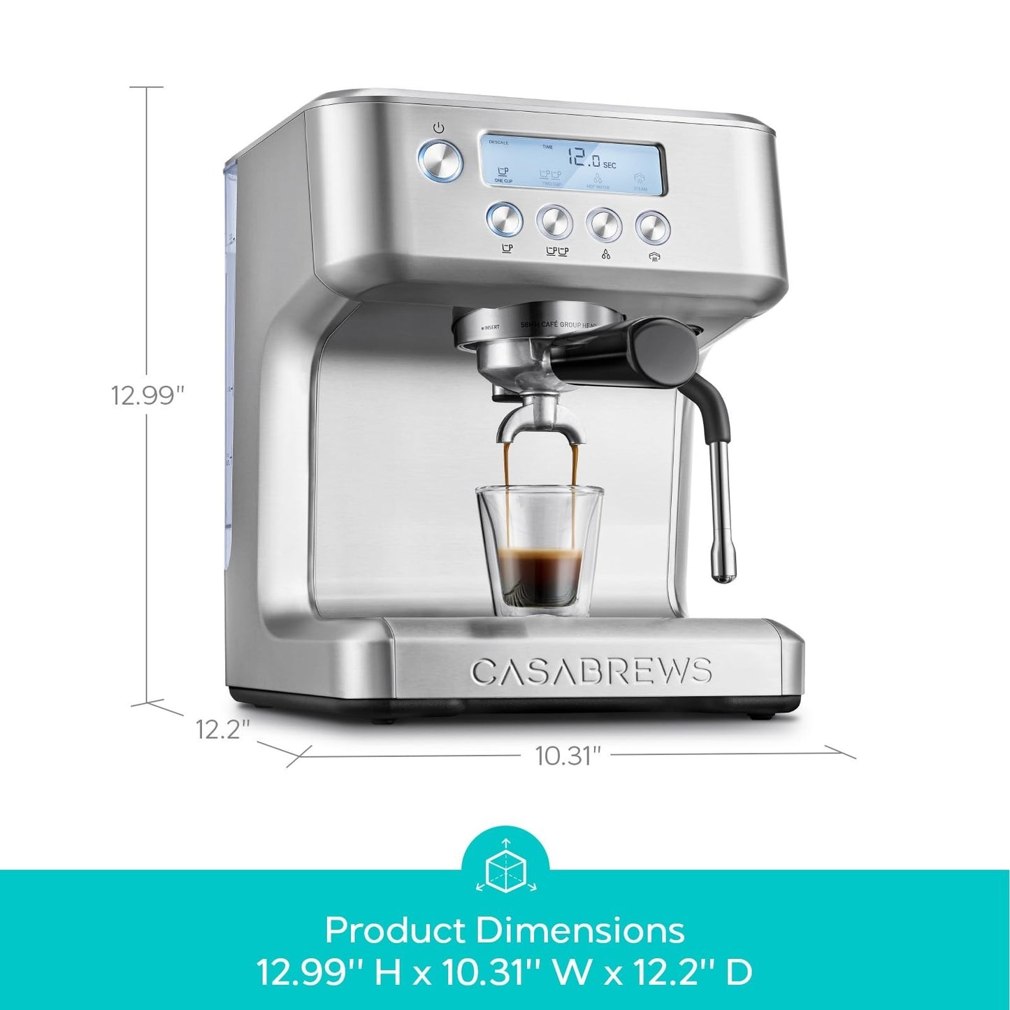 Espresso Machine with Steam Wand, LCD Display, 20 Bar Pump, Custom Brew Temp, 732