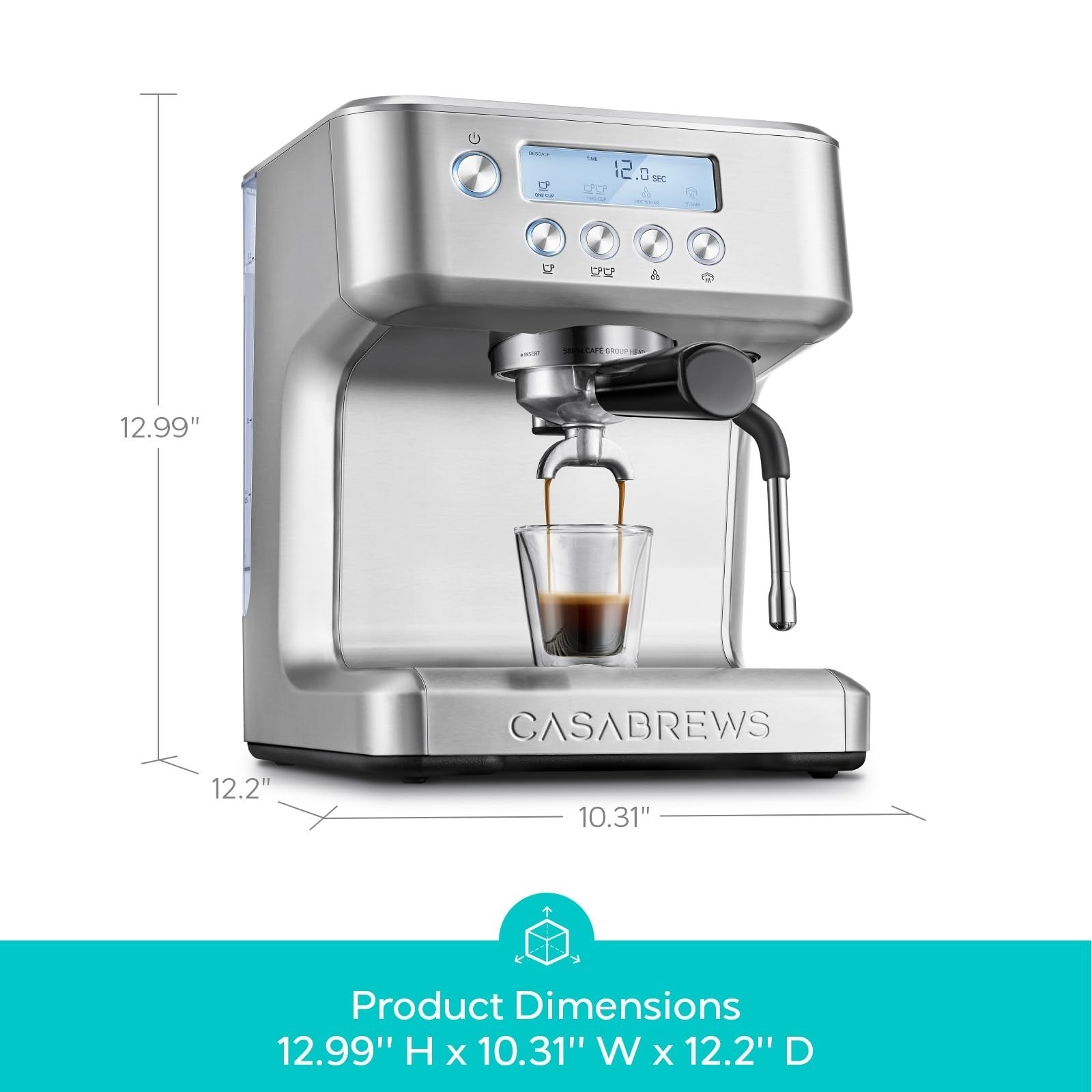 Espresso Machine with Steam Wand, LCD Display, 20 Bar Pump, Custom Brew Temp, 732