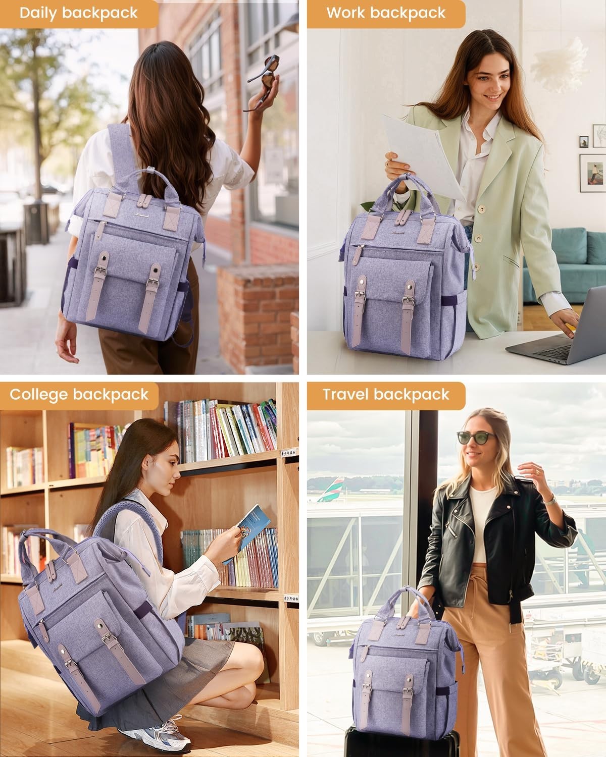 Stylish Laptop Backpack Purse for Women, Cute College Bookbag, 15.6" Daypack, Tr8
