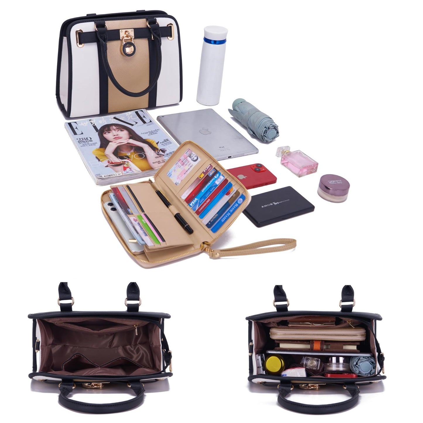 Stylish Structured Satchel Tote Handbag Set for Women with RFID Wallet - Fashion5