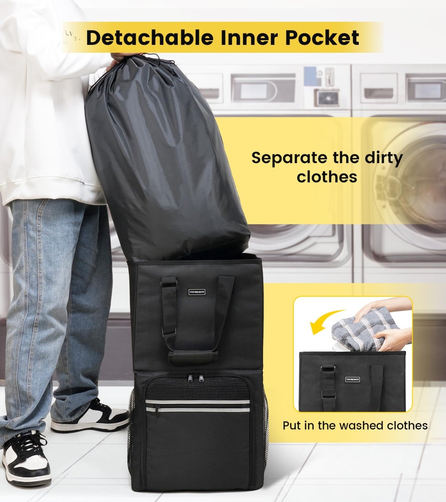 Extra Large Laundry Backpack with Shoulder Straps - Heavy-Duty 2-in-1 Hamper for4