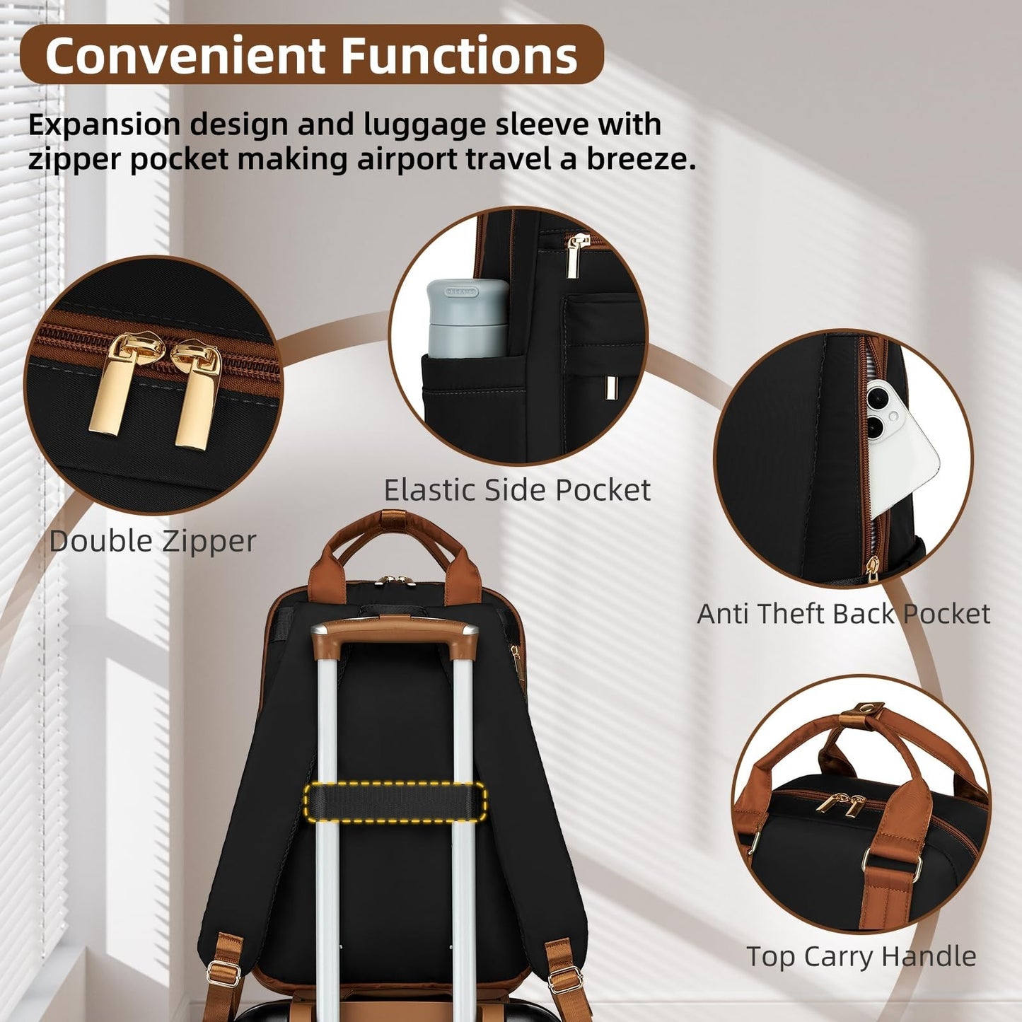 3-Piece Expandable Carry-On Luggage Set, Black - 22x14x9, TSA Lock, 360° Spinner3