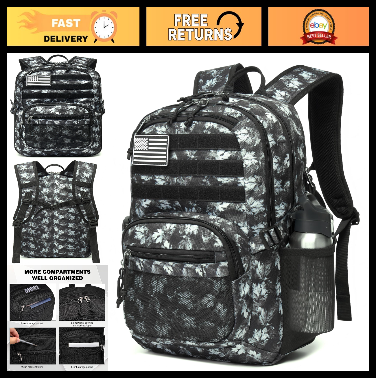 Tactical Military Backpack 30L, 3 Day Assault Pack with Molle System for Outdoor0