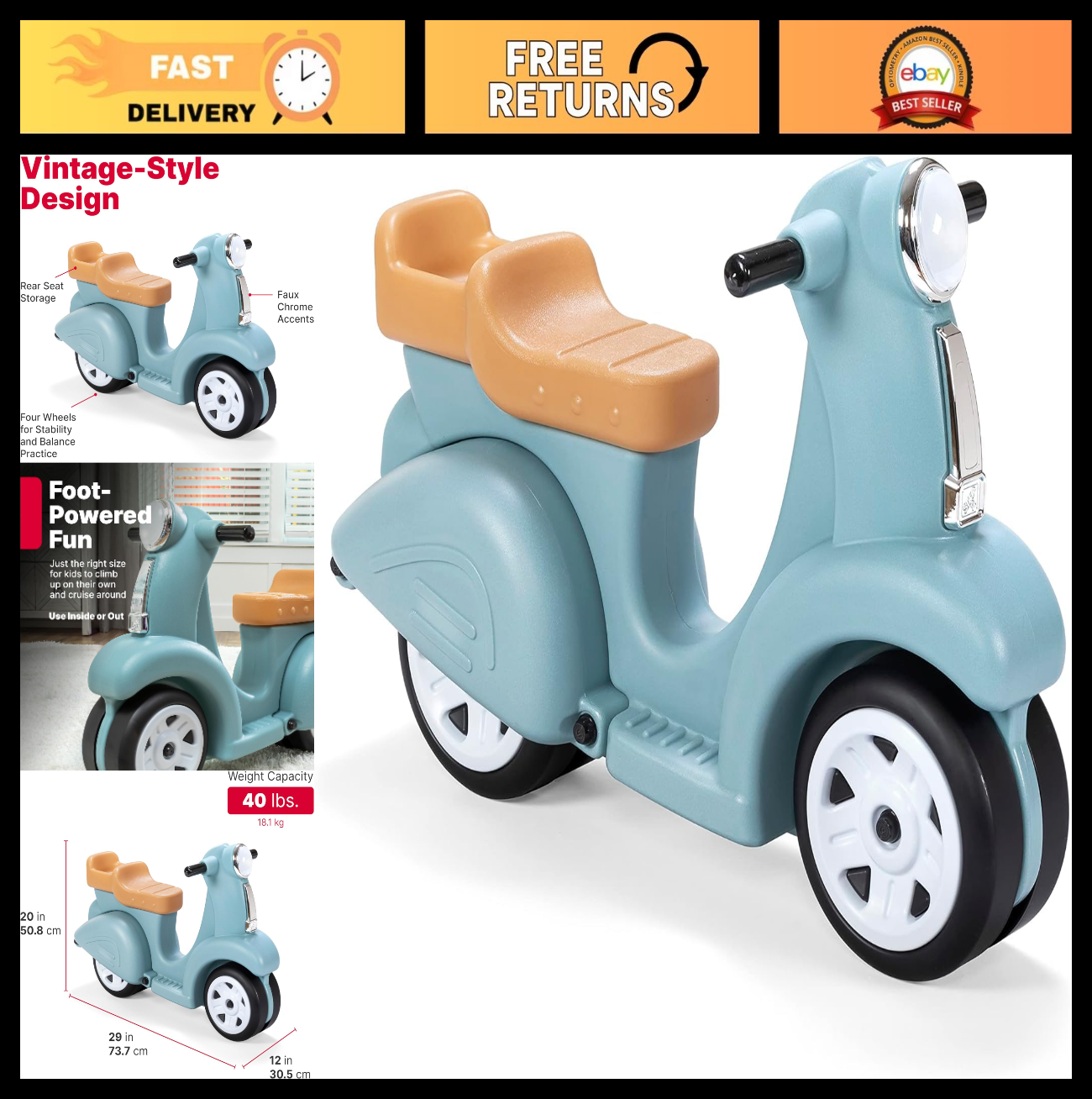 Kids Ride-On Scooter with Adjustable Height, LED Lights & Safe Design0