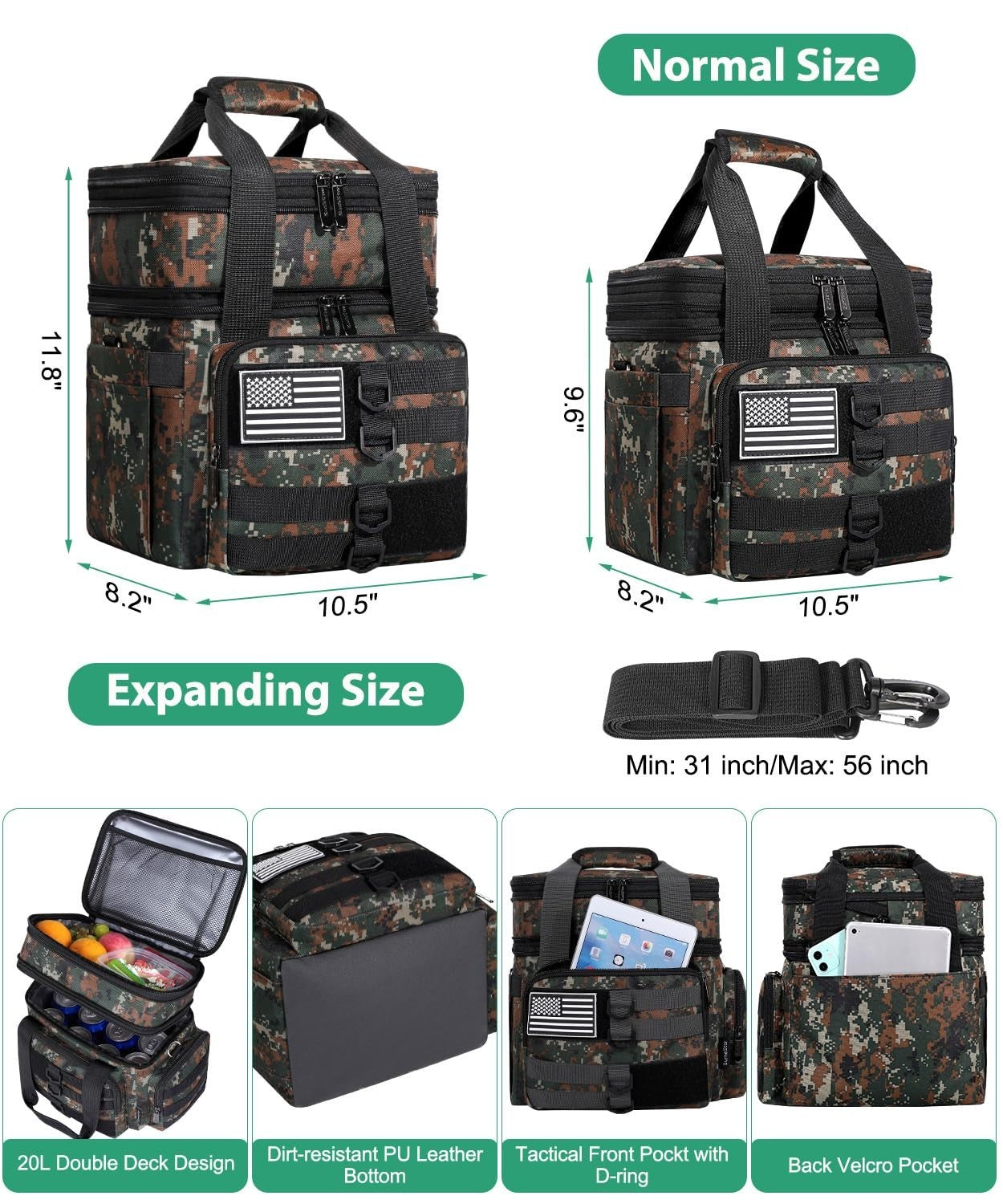 Tactical Insulated Lunch Bag - Heavy Duty Expandable Cooler for Work, Camping, C2