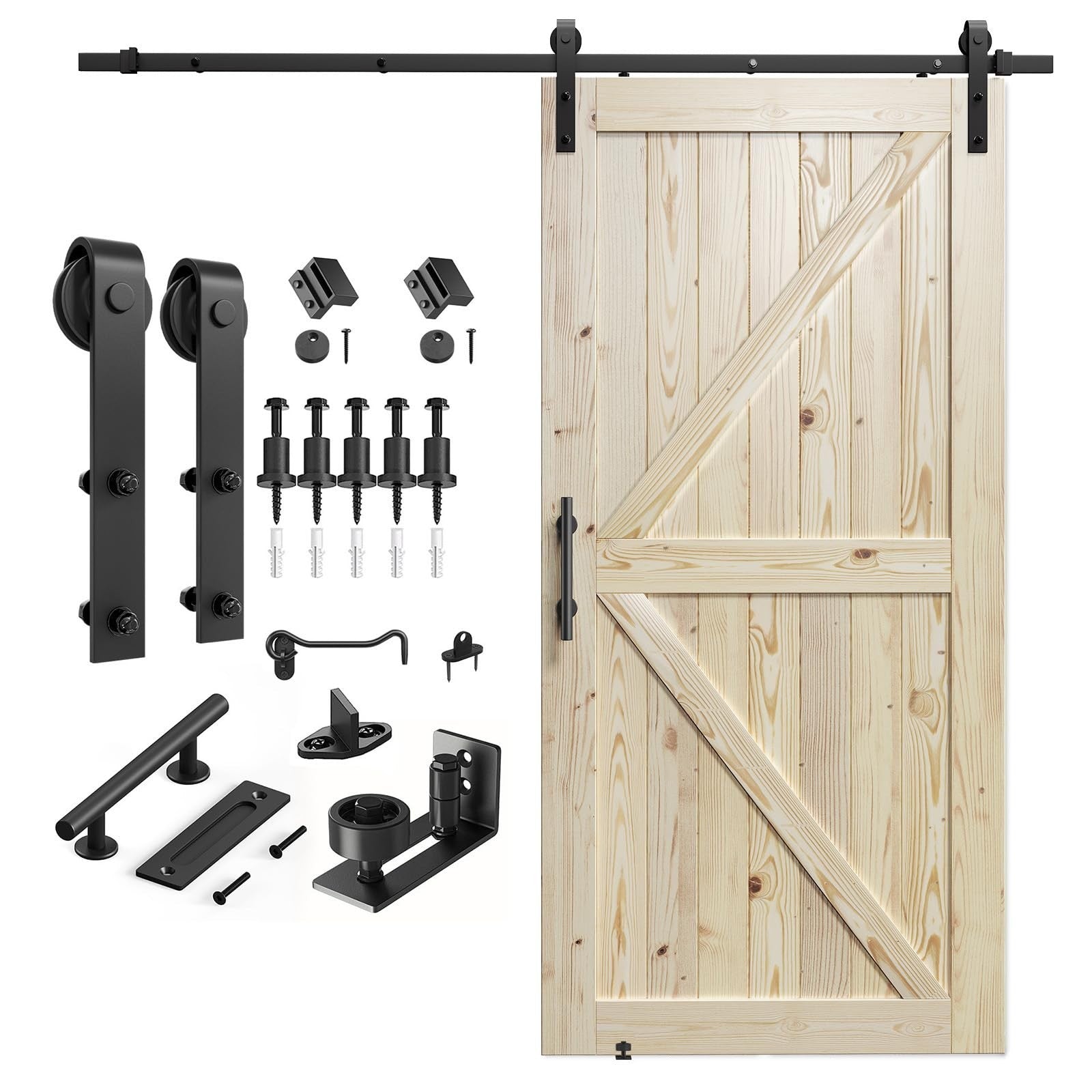 42"x84" Unfinished Solid Spruce Wood Sliding Barn Door & 7ft Hardware Kit, DIY,1