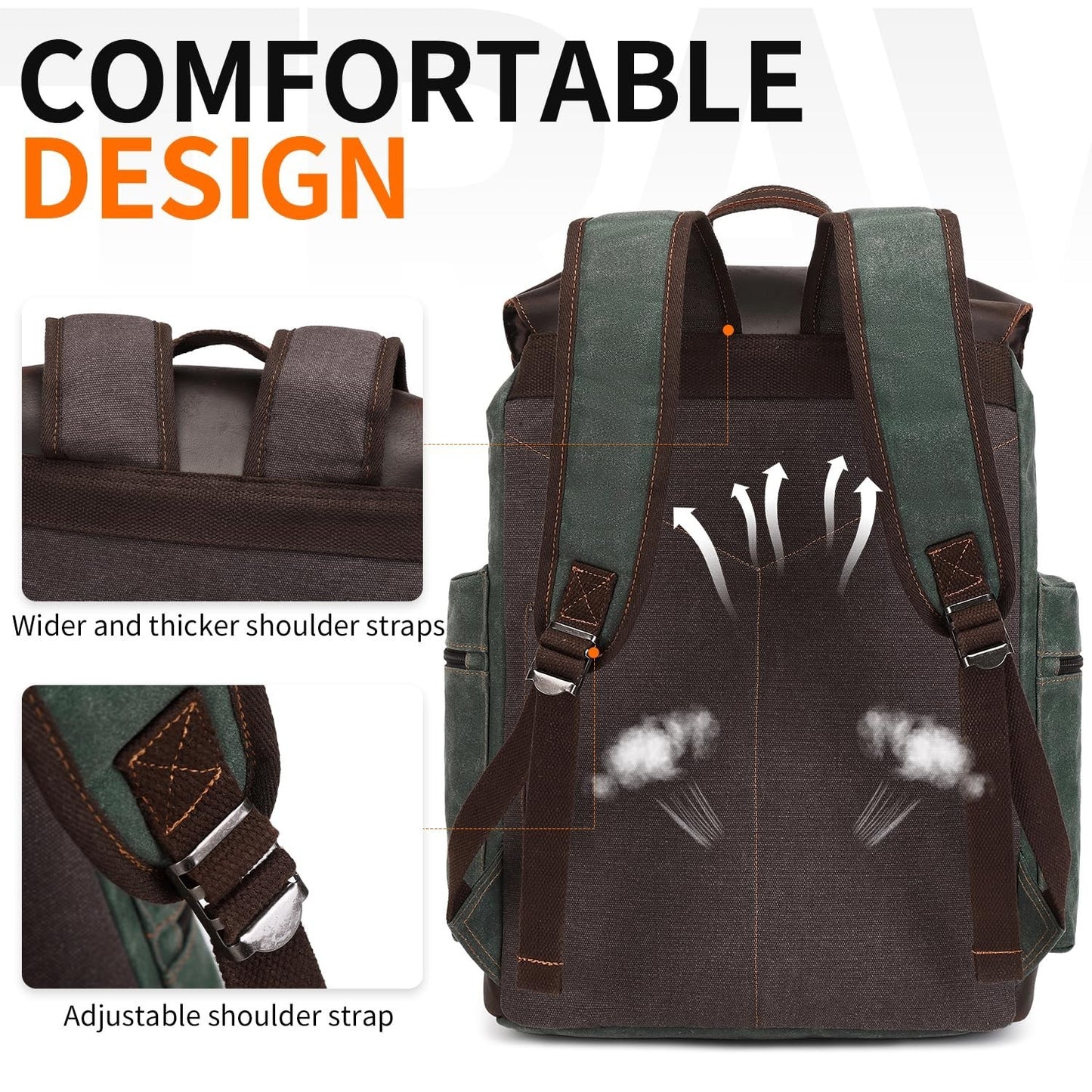 Vintage Waxed Canvas Leather Backpack for Men, 17.3" Laptop Rucksack, Travel Bag4