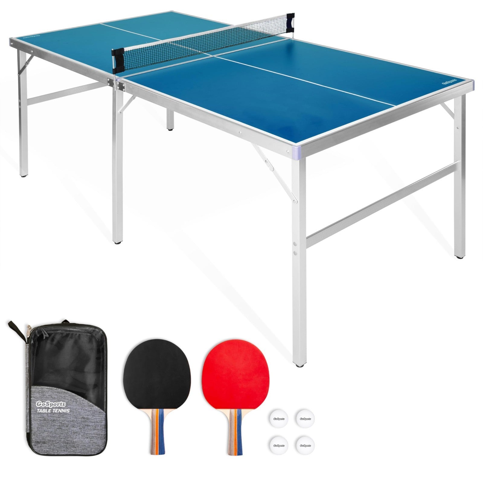 Portable Indoor/Outdoor Table Tennis Set - 2 Paddles, 4 Balls, Net - Red/Blue1