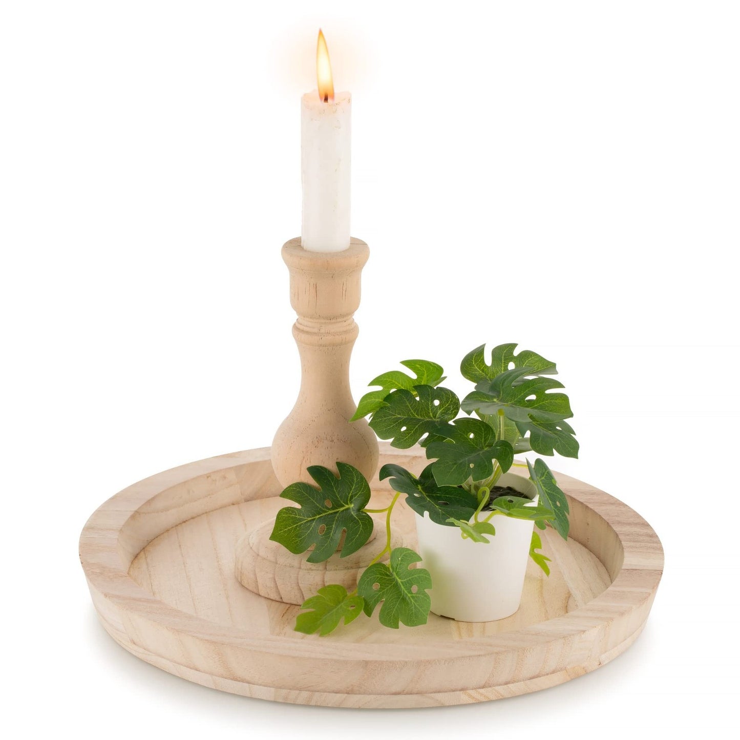 Round Wood Decorative Tray - Unfinished Wooden Craft Tray for DIY, Serving, Cent1