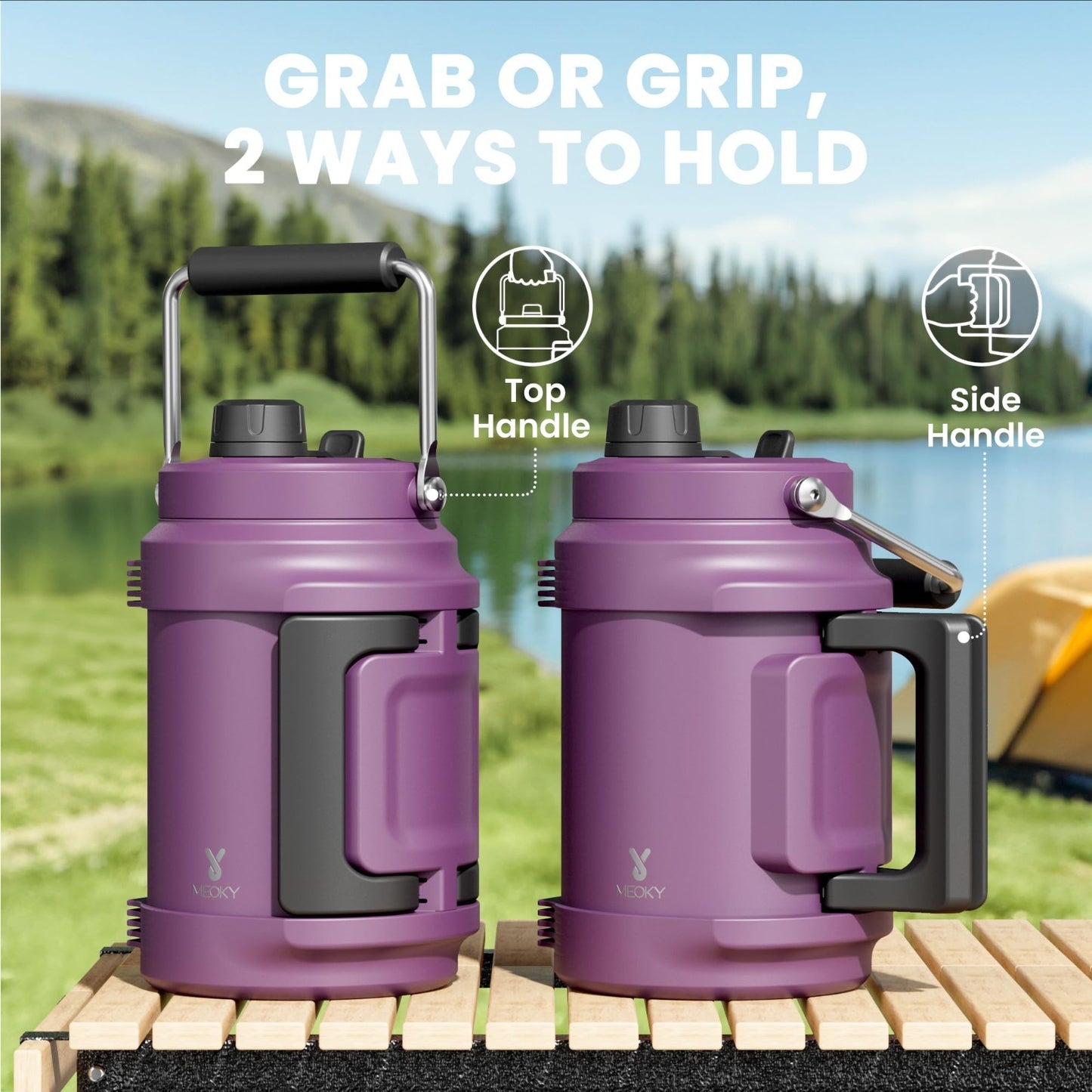 64 oz Insulated Water Bottle - Triple Wall Vacuum Stainless Steel Jug, 2-in-1 Li4
