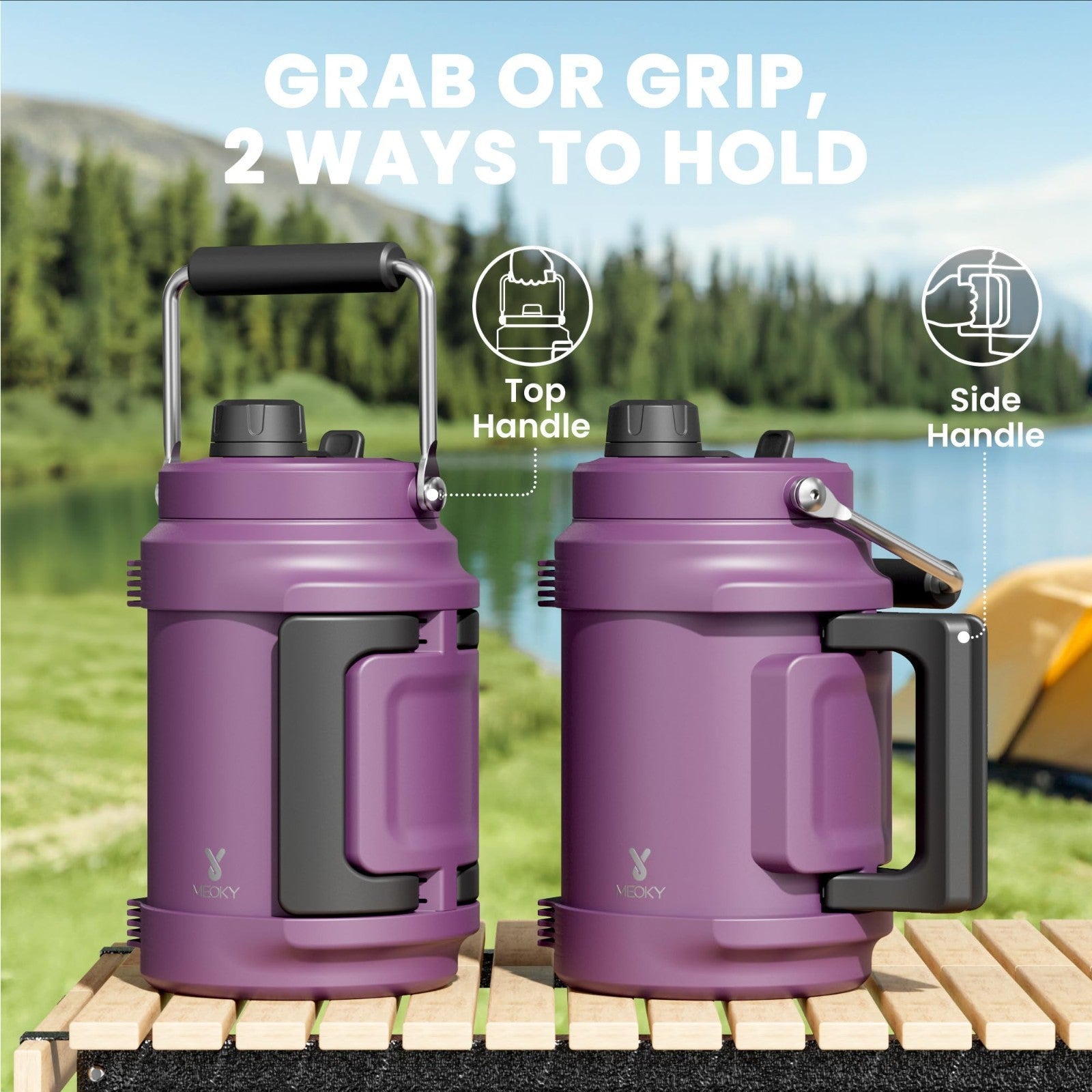 64 oz Insulated Water Bottle - Triple Wall Vacuum Stainless Steel Jug, 2-in-1 Li4