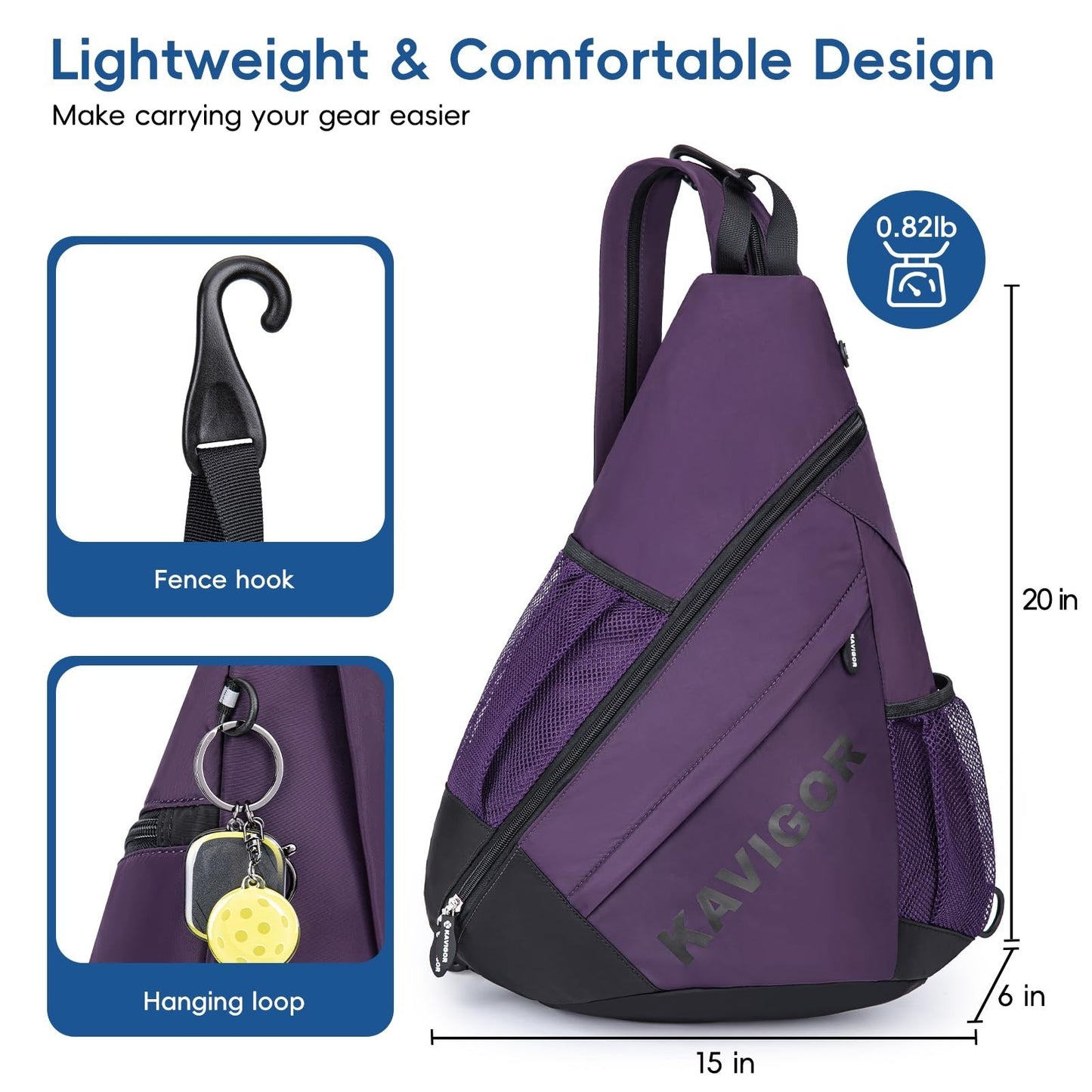 Ultra-Light Pickleball Sling Bag, Convertible Backpack with Wet/Dry Pocket, Fits4