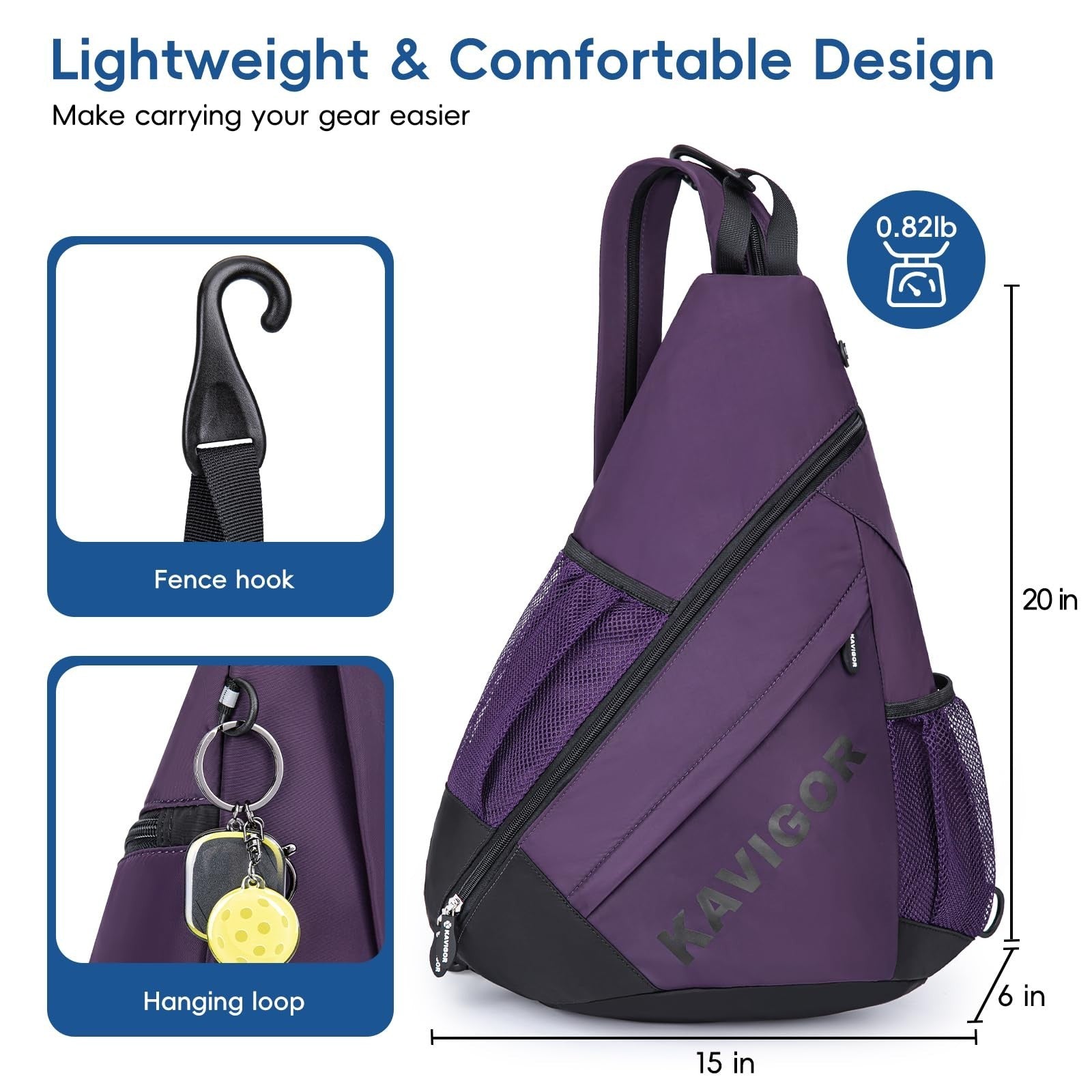Ultra-Light Pickleball Sling Bag, Convertible Backpack with Wet/Dry Pocket, Fits4
