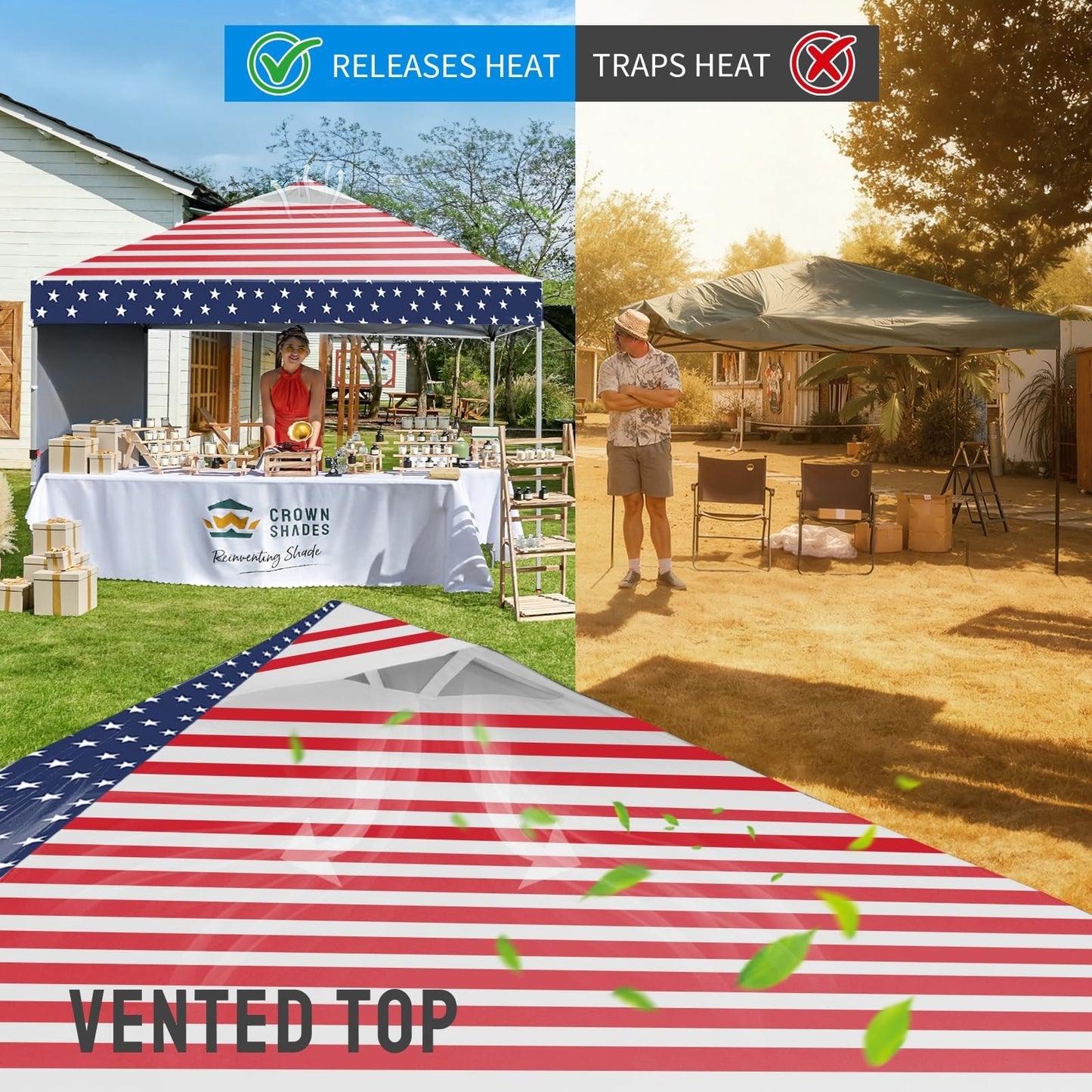 10x10 Pop Up Canopy with Side Wall, American Flag | Easy Setup Outdoor Shelter,6