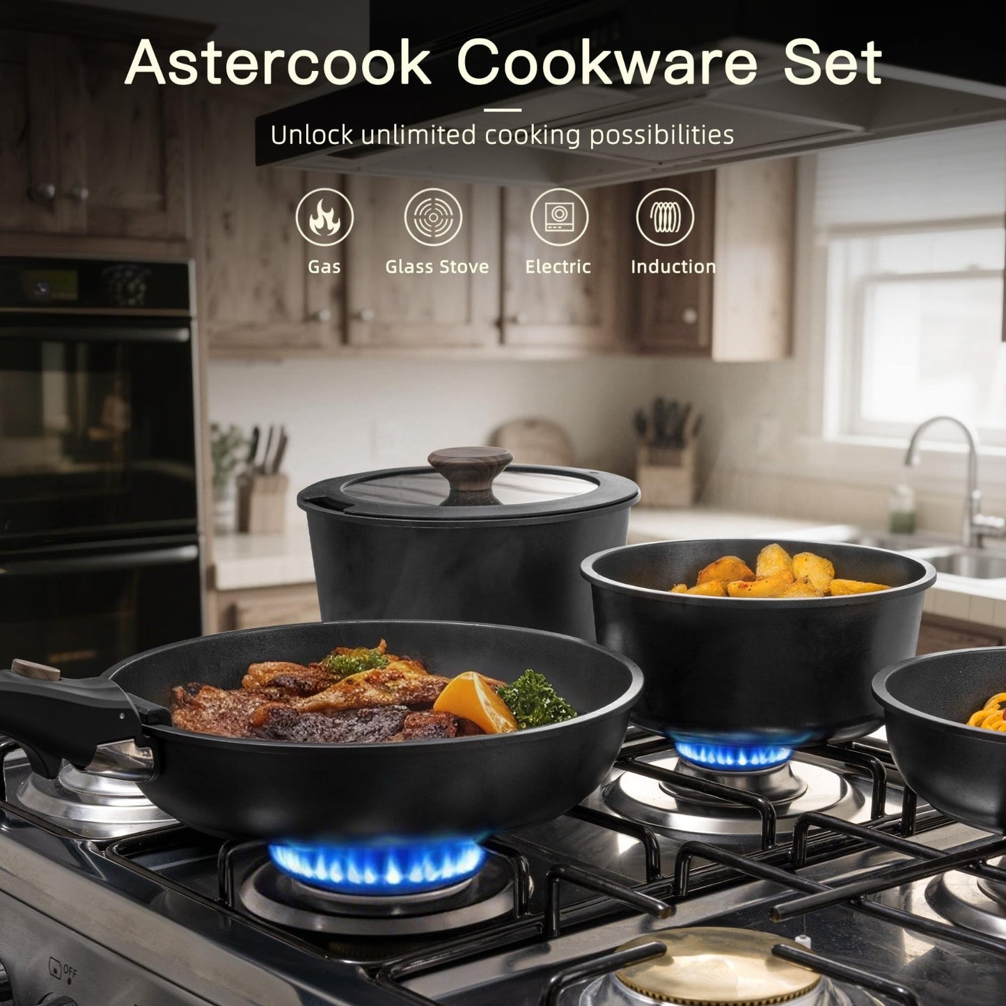 21 Piece Non Stick Ceramic Cookware Set, Detachable Handle, Oven Safe, Induction2
