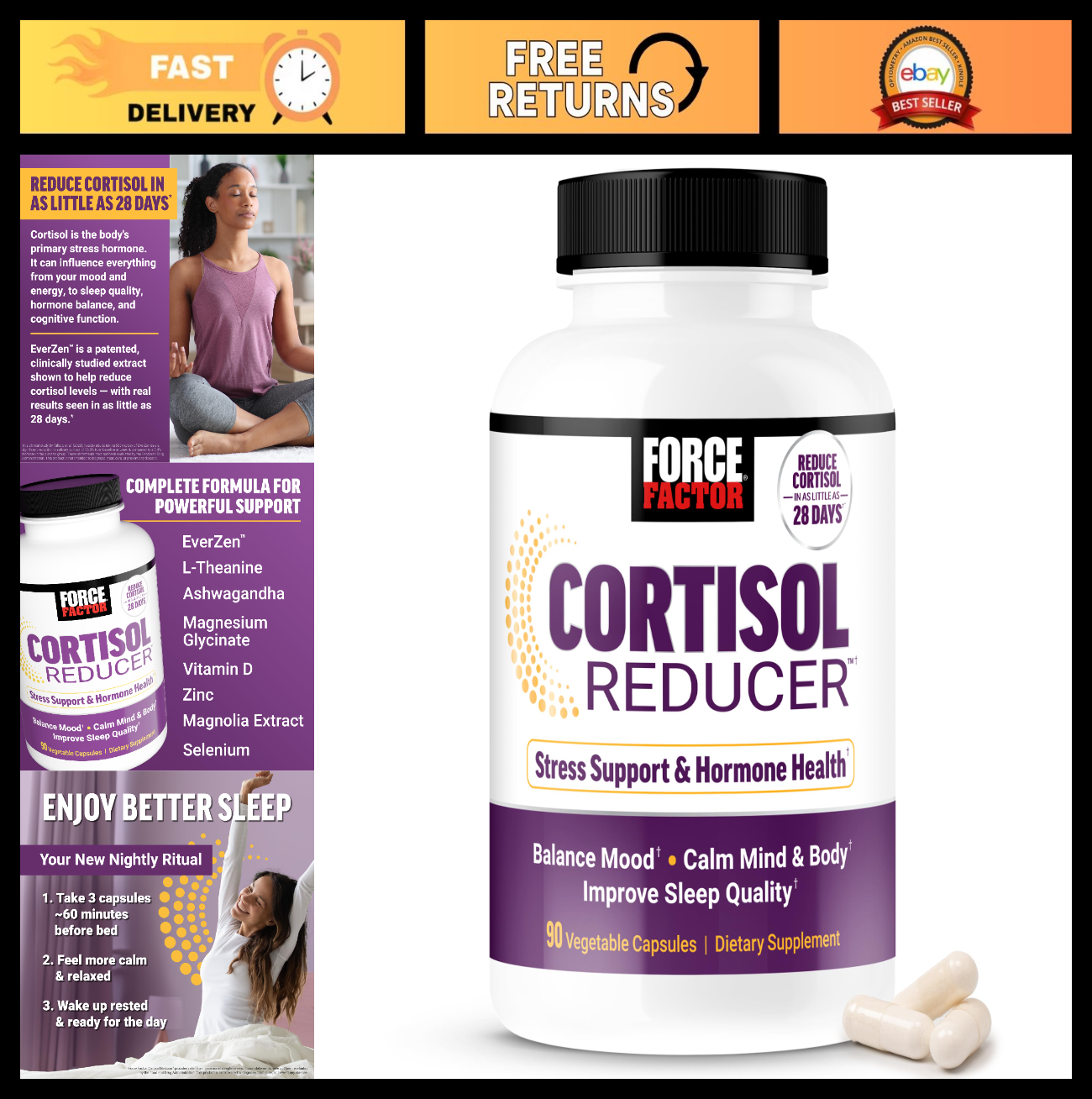 Cortisol Reducer for Women with Ashwagandha, L-Theanine & Magnolia Bark - 90 Cap0