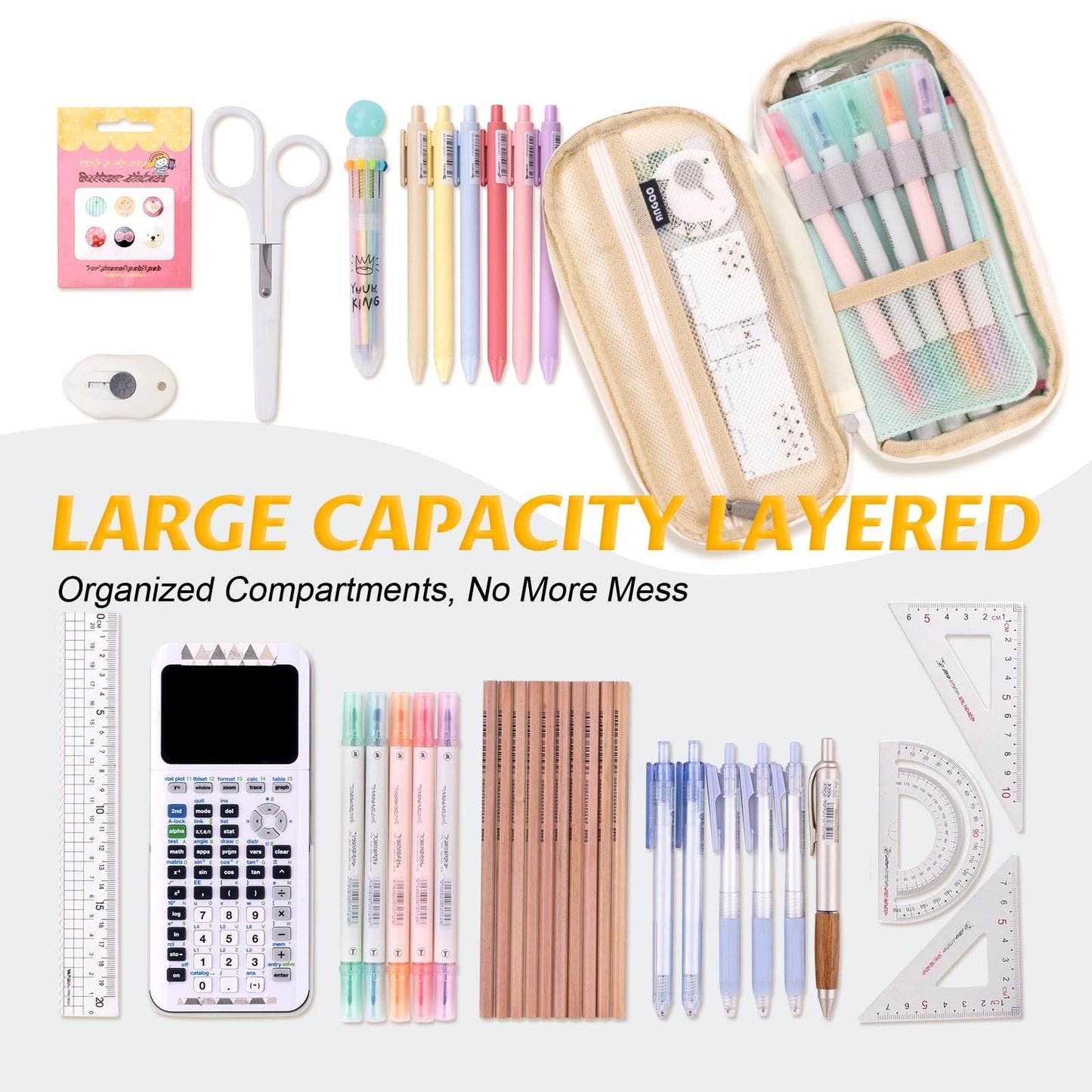 Large Capacity Pencil Case   Office & School Storage Pouch, Organizer Bag   Blue4