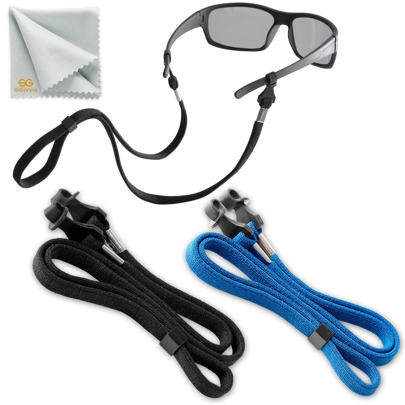 Eyeglass Holder Strap - Adjustable Eyewear Lanyard for Men & Women - 2 Pcs (Blac1