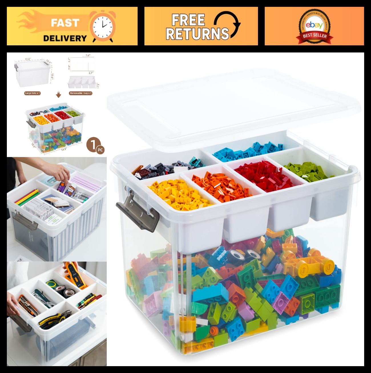 32QT Clear Craft Storage Box with Removable Tray   Organizer for Art Supplies0