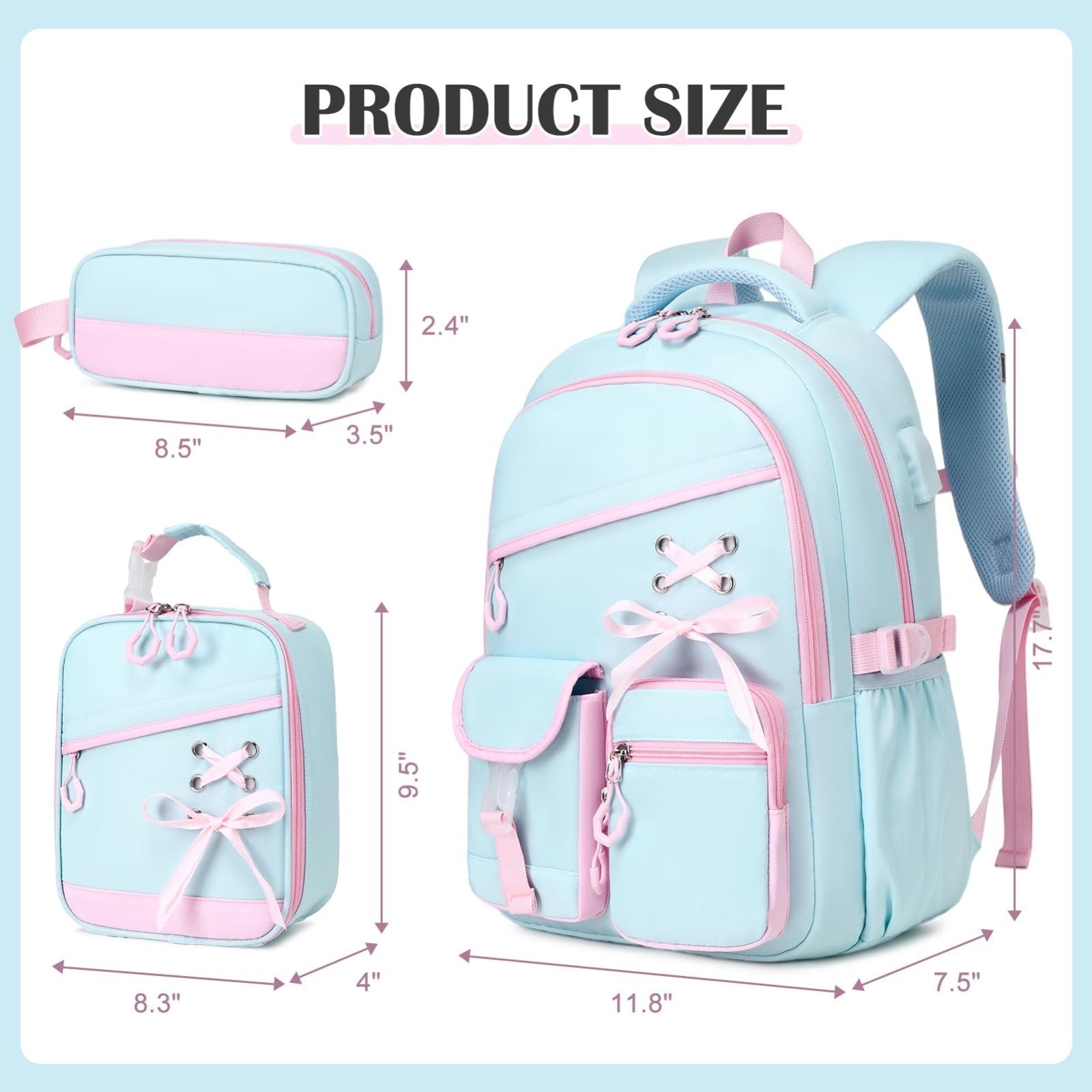 3PCS Girls School Backpack Set with Lunch Box & Pencil Pouch   Stylish & Durable2