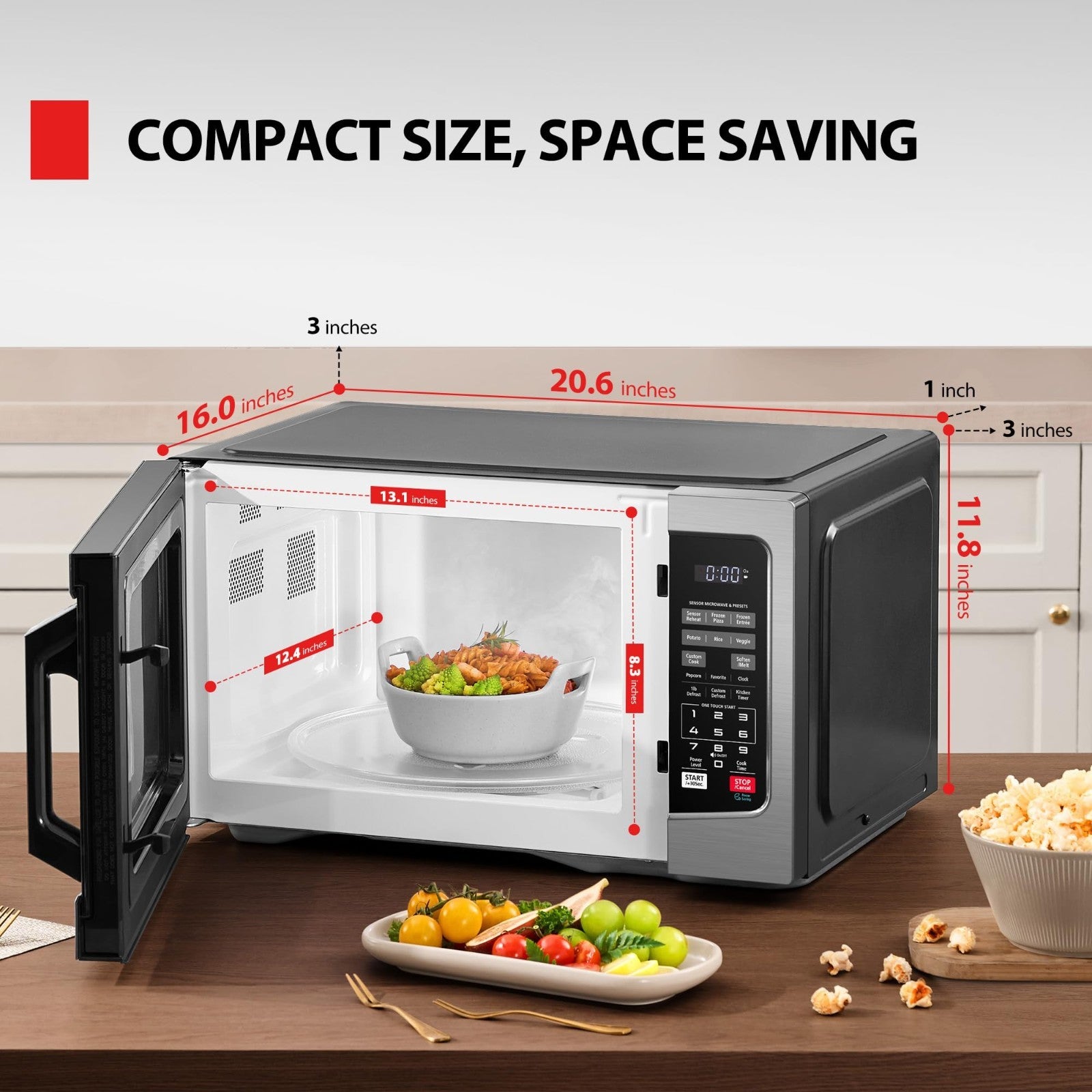 Countertop Microwave Oven 1.2 Cu.Ft 1000W Stainless Steel, Smart Sensor, 12 Auto2