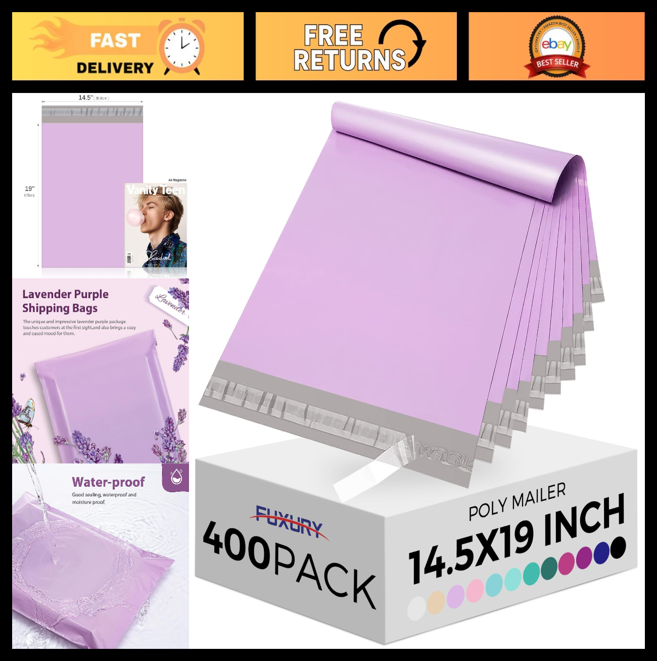 Bulk 400 Pcs Poly Mailers 14.5x19" Waterproof Self-Adhesive Shipping Bags, Color0