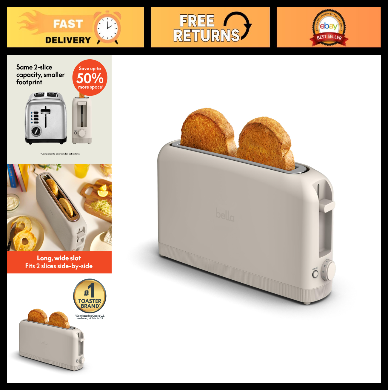 2 Slice Slim Toaster with Long Slot & Extra Wide Design   Oatmilk Color0