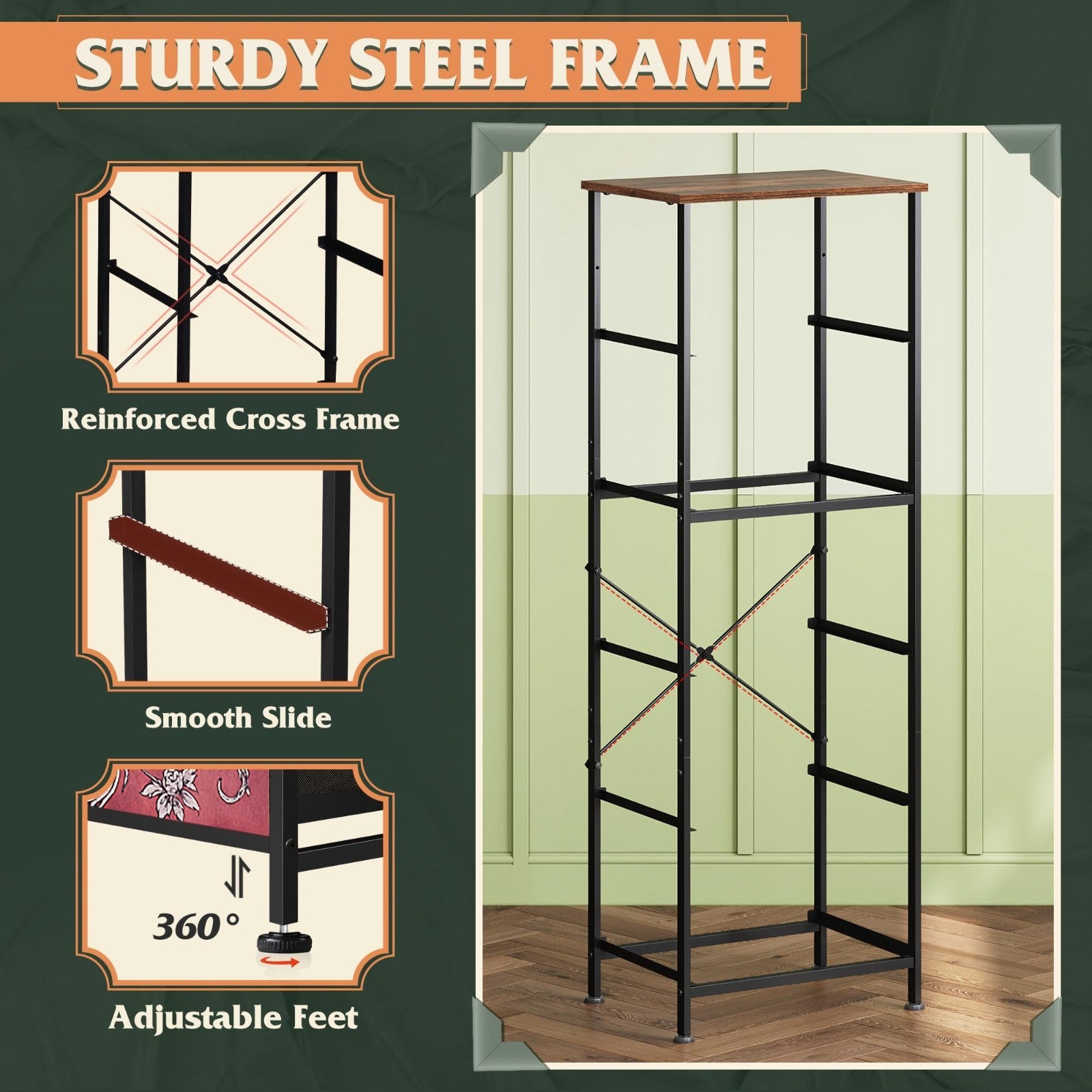 Tall 5-Drawer Dresser for Bedroom, Vertical Fabric Storage Chest, Space-Saving D6