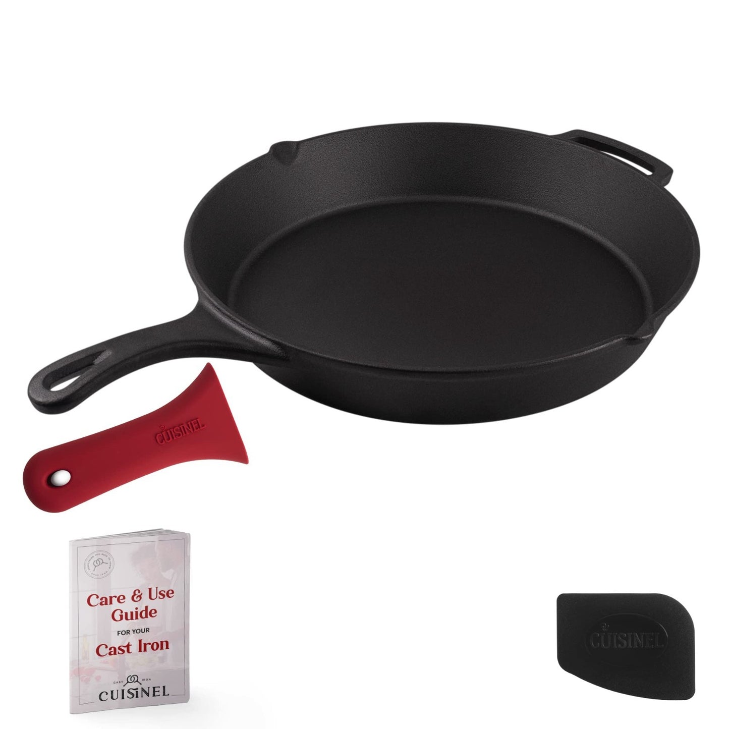 15-Inch Pre-Seasoned Cast Iron Skillet with Silicone Handle - Versatile Frying P1