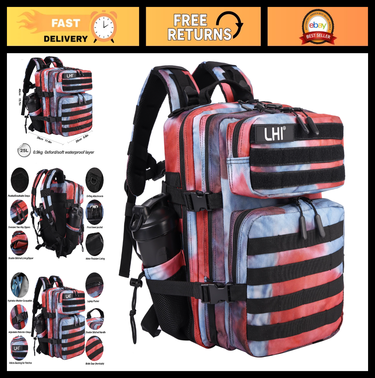 Tactical Military Backpack 25L/35L Army Assault Pack Rucksack with Bottle Holder0