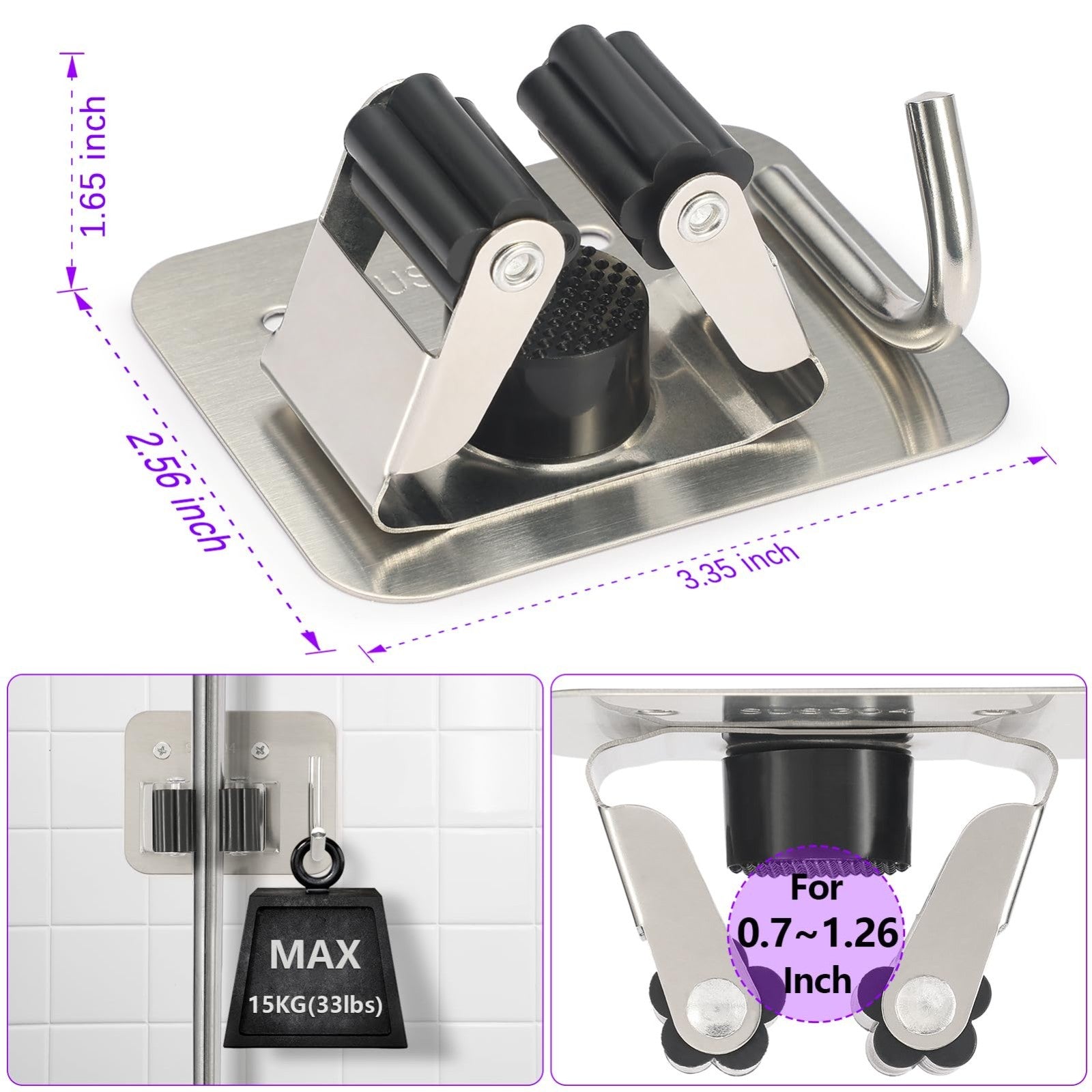 Stainless Steel Broom Holder Wall Mount Rack - Mop & Tool Organizer, Space Saver2