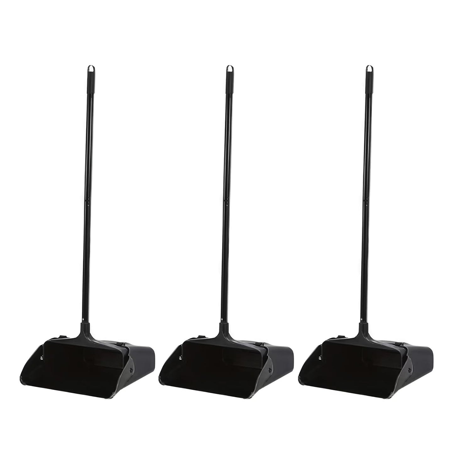 3-Pack Heavy Duty Upright Dust Pans with Long Handle & Wheels - Indoor/Outdoor C1