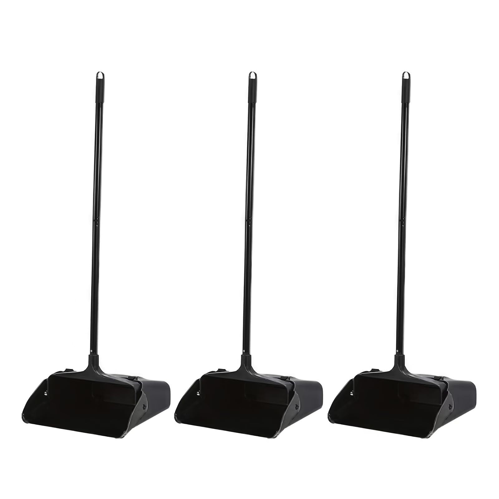 3-Pack Heavy Duty Upright Dust Pans with Long Handle & Wheels - Indoor/Outdoor C1