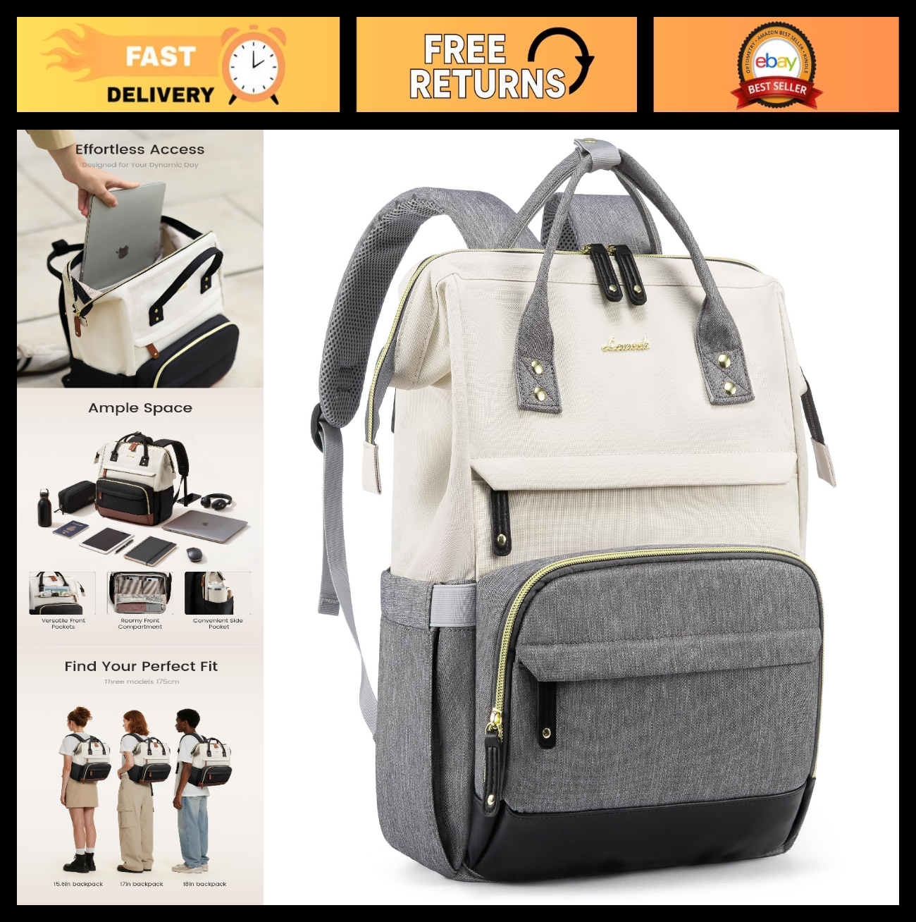 Stylish 15.6" Laptop Backpack for Women, Waterproof Large Capacity Work & Travel0