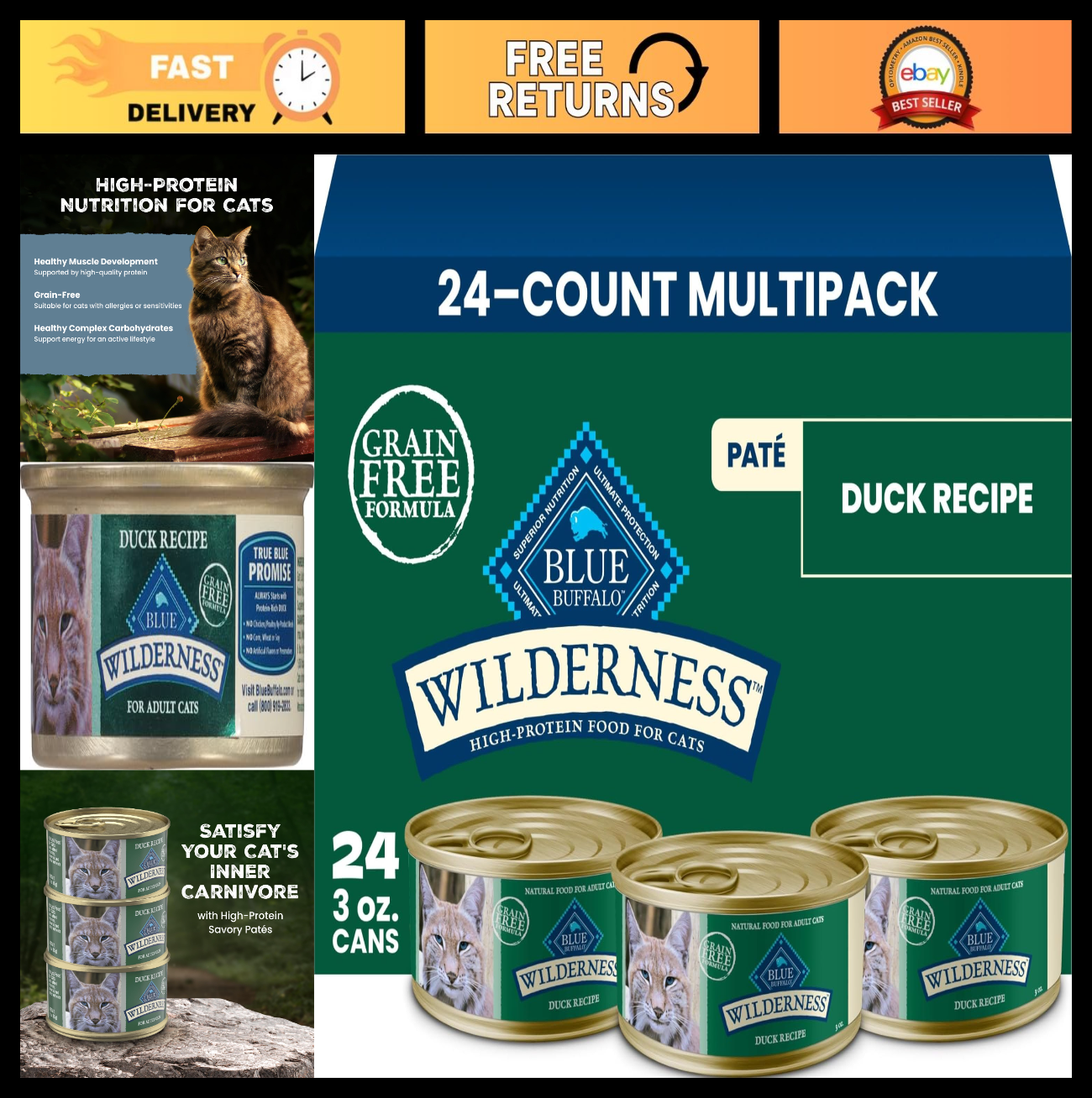 Grain Free Duck Paté Wet Cat Food, 3 oz Cups, 24 Pack   High Protein & Flavorful0