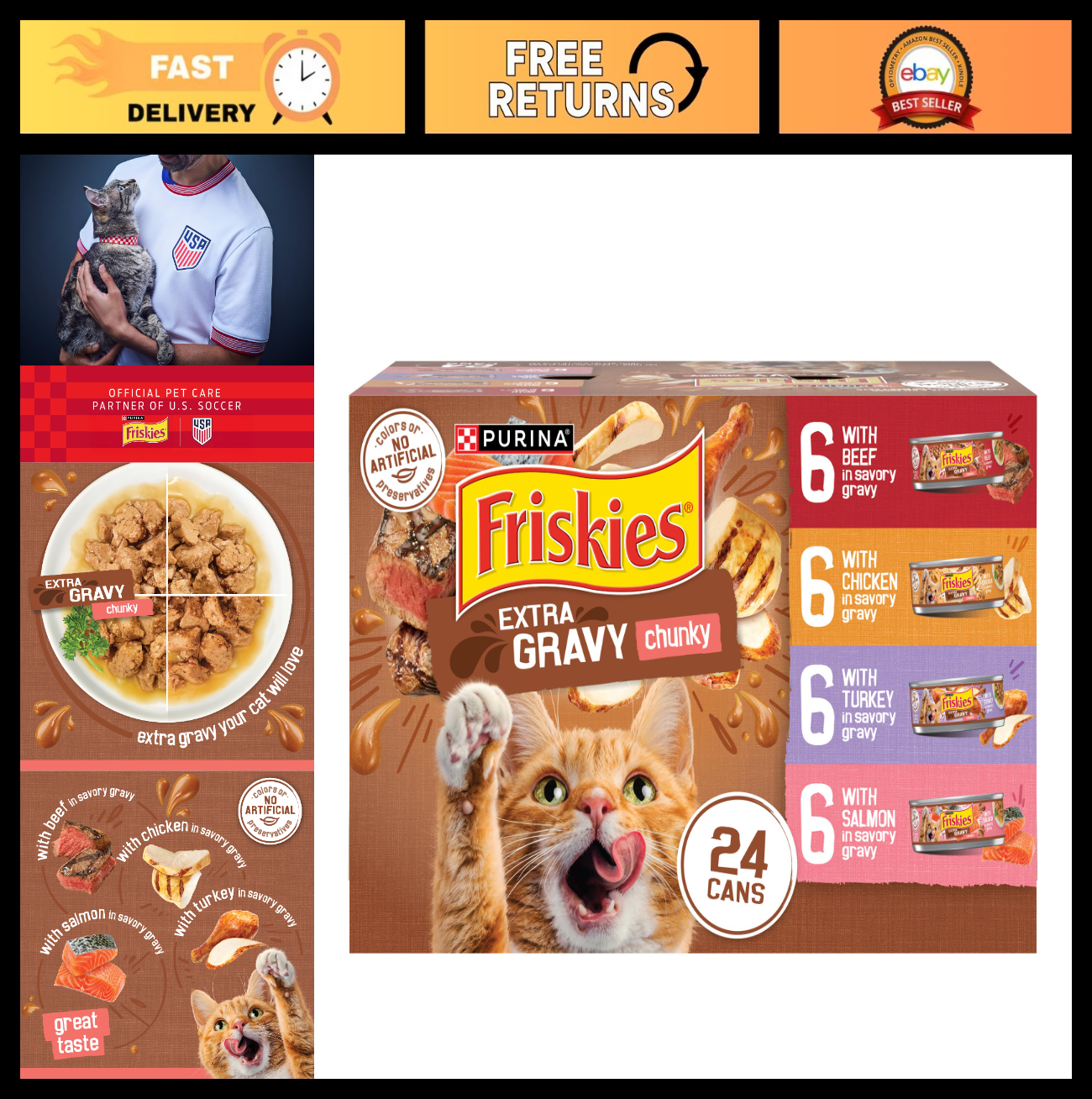 Chunky Wet Cat Food Variety Pack 24ct   Extra Gravy Chicken, Turkey, Salmon, Bee0
