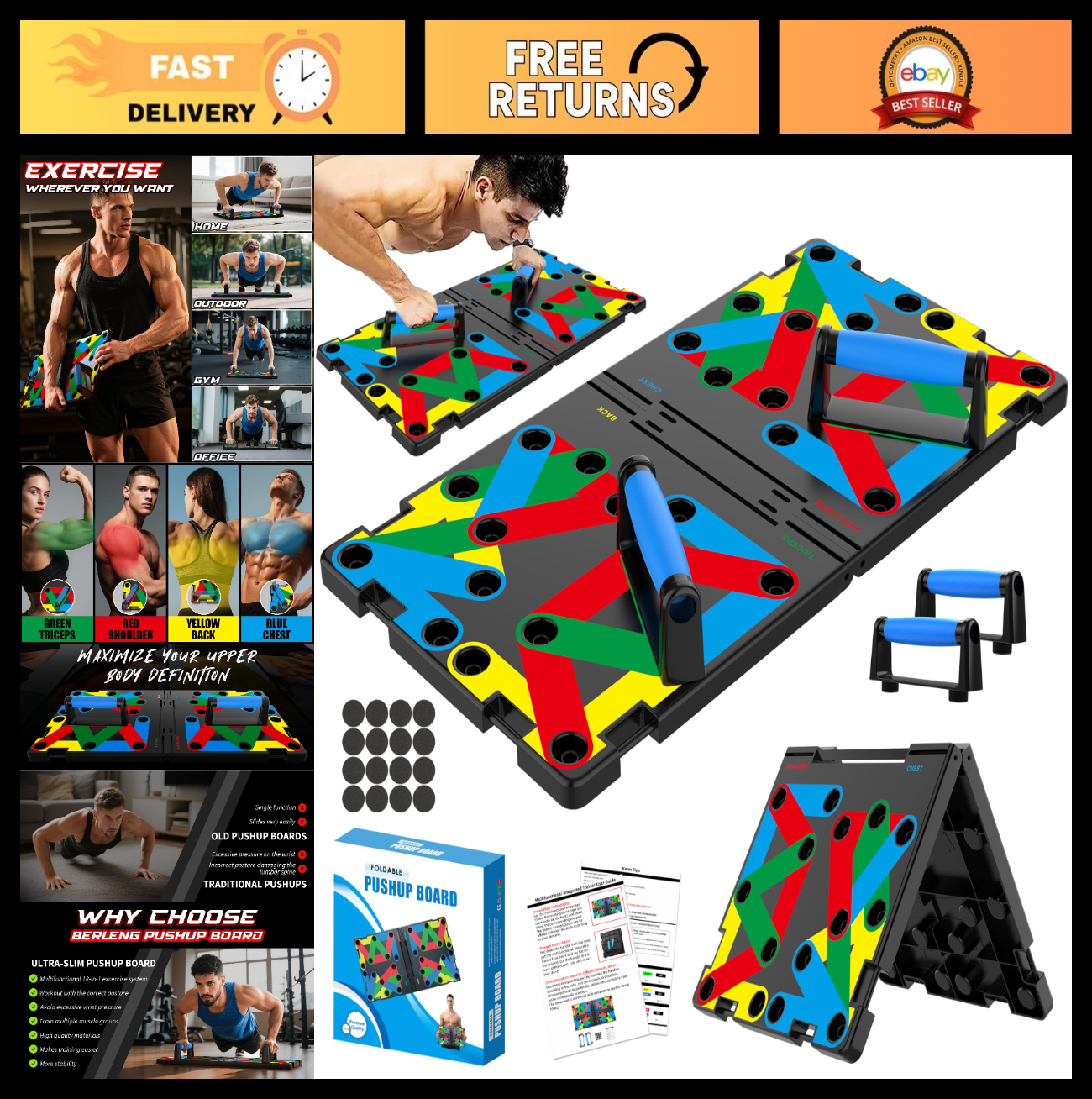 15 in 1 Push Up Board   Multi Functional Home Workout Equipment for Chest & Musc0