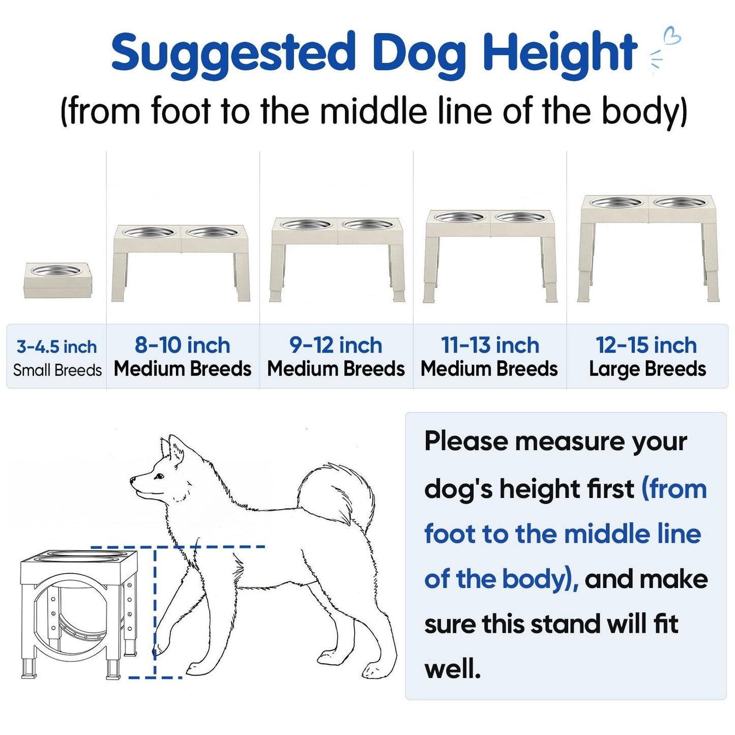 Elevated Dog Bowls for Large Breeds   Adjustable Height Stainless Steel Feeder S8