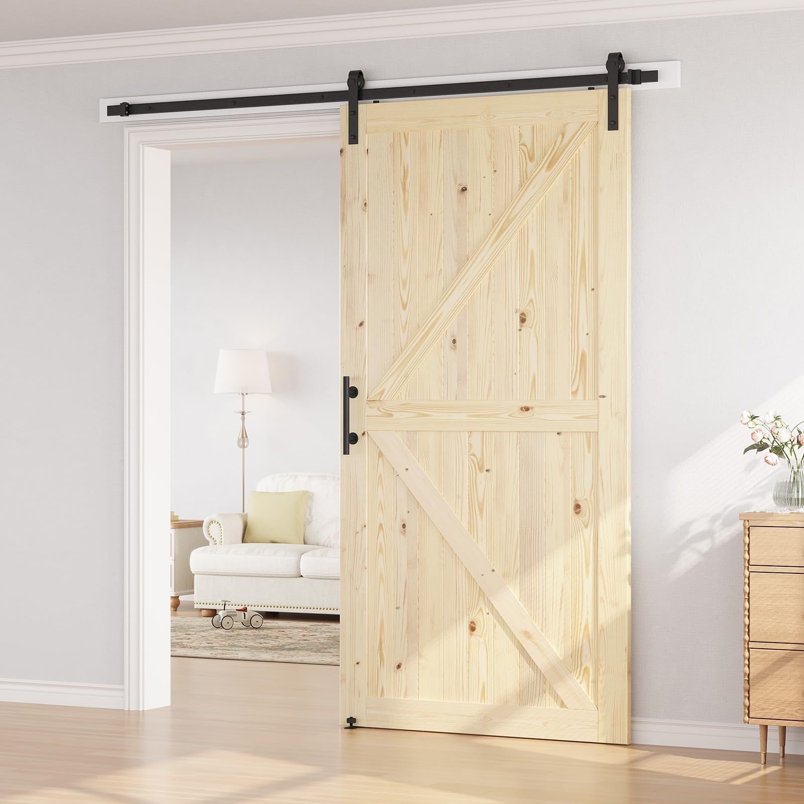 48"x96" Sliding Barn Door with 8ft Hardware Kit   Unfinished Solid Spruce, DIY,5