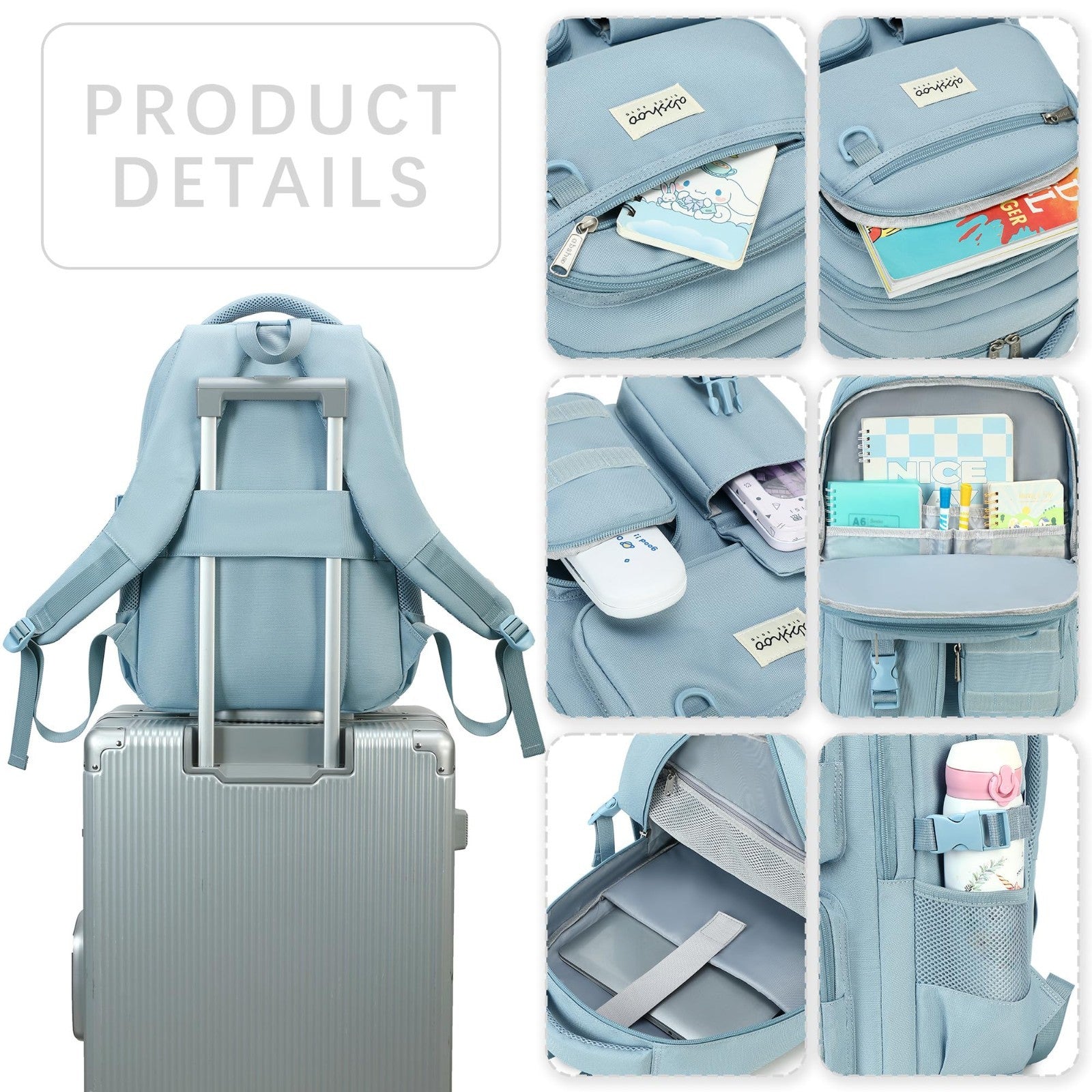 Large Heavy Duty Backpack for School, College, Travel   Multi Pocket Bookbag3