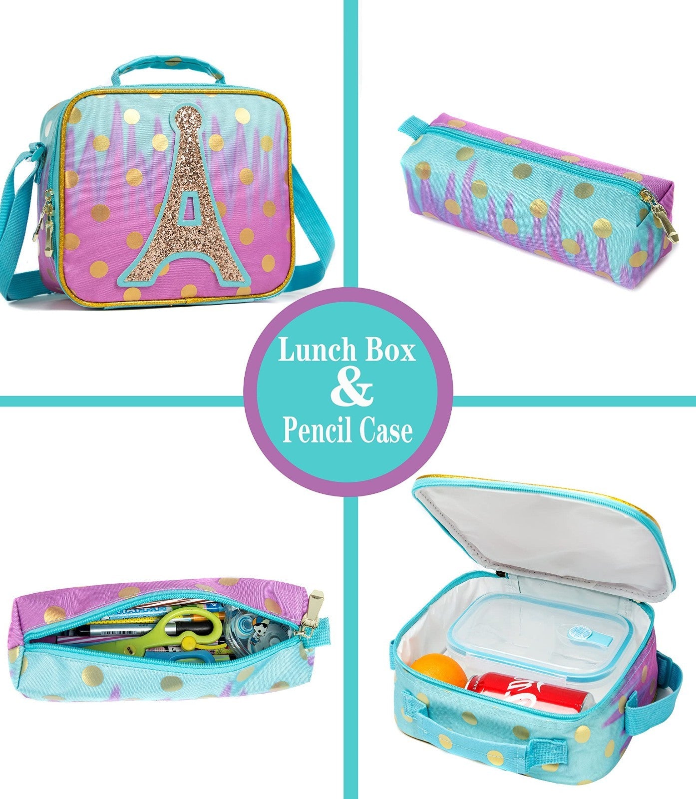 Rolling Backpack for Girls with Wheels   Trolley Luggage & Lunch Box for School4