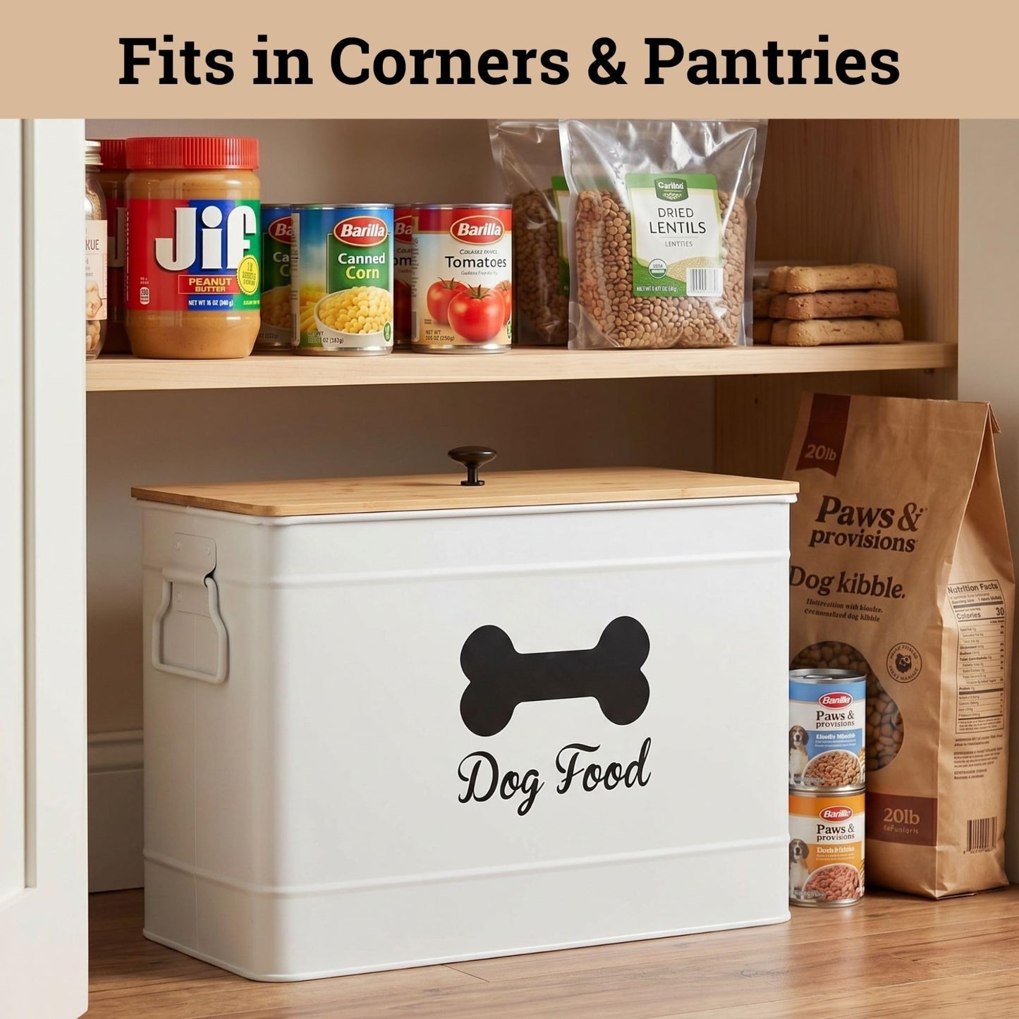 Airtight Metal Dog Food Container 15 20 lbs, 70 Cup Capacity, Bamboo Lid5