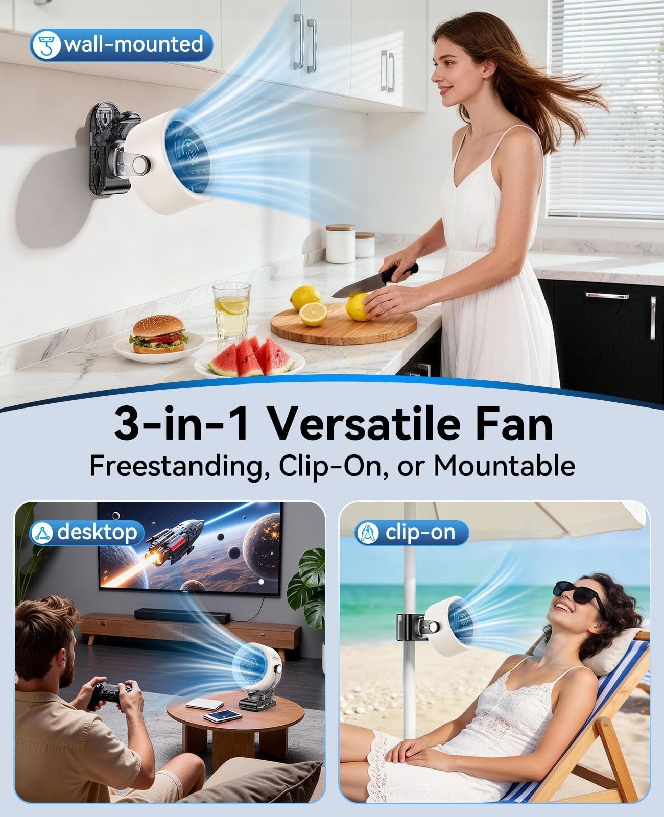4000mAh Portable Clip On Fan   100 Speed Touch Control, LED Display, 360° Rotati4