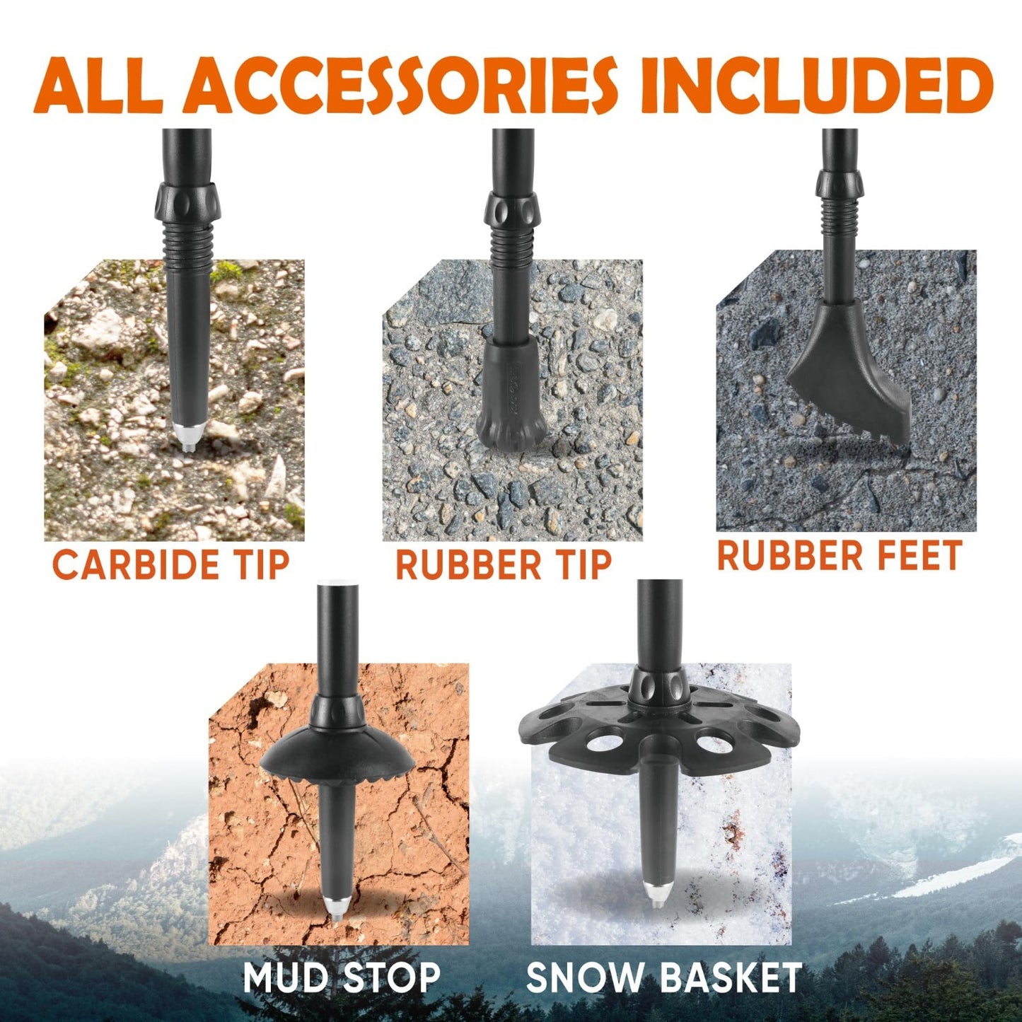 Lightweight Adjustable Trekking Poles with Cork Grip – Compact Hiking Sticks for4