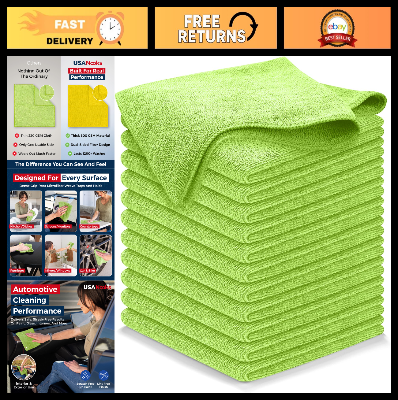 Ultra Absorbent Microfiber Cleaning Cloths   12 Pack, 12.5"x12.5", Streak Free S0
