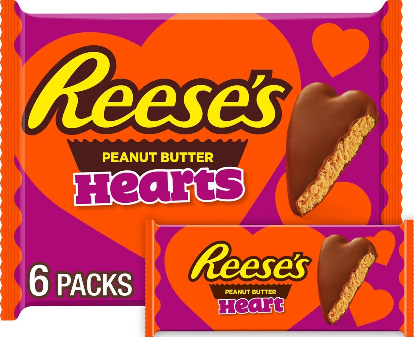 Milk Chocolate Peanut Butter Hearts Candy Packs - 1.2 oz (6 Count) Treats1