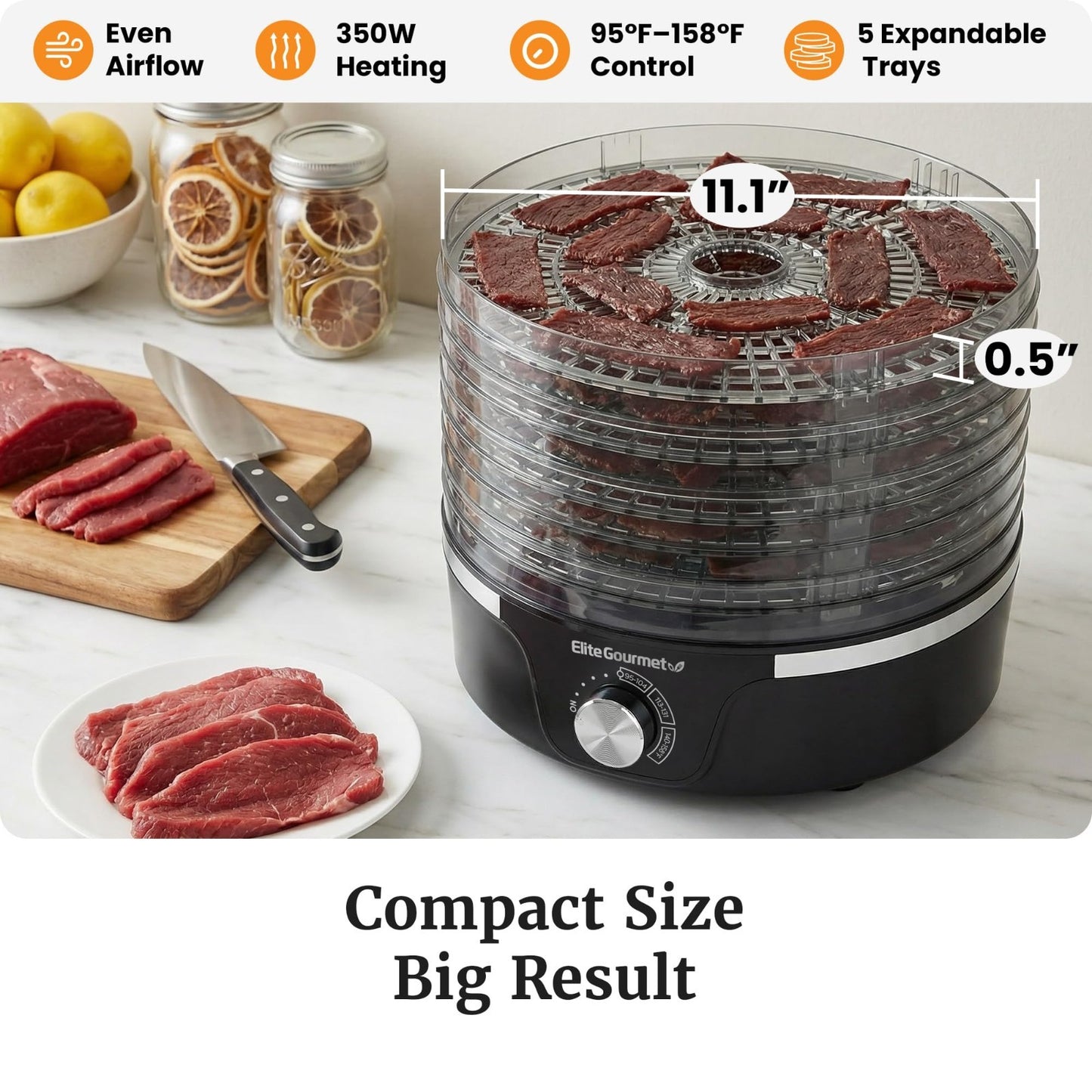 5-Tray Food Dehydrator with Adjustable Temperature for Jerky, Fruits & Veggies5